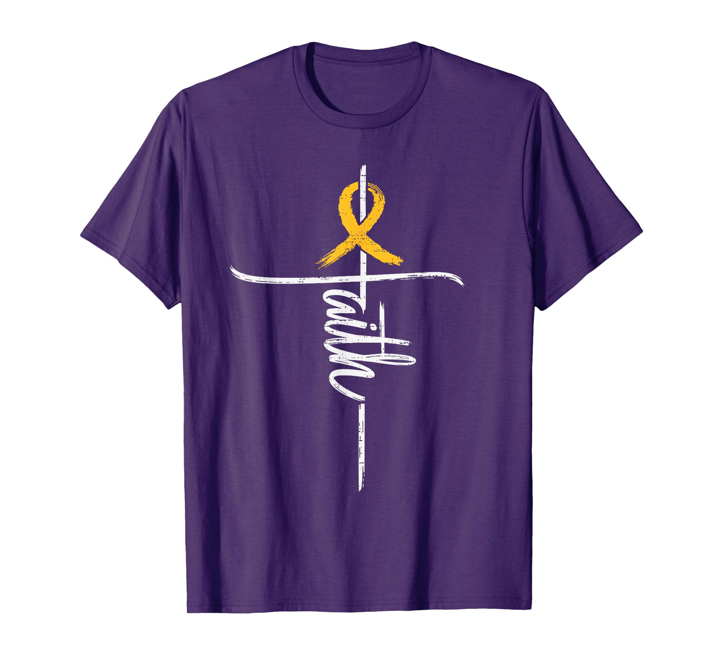 Faith Childhood Cancer Awareness Cross Christian Gold Ribbon T-Shirt