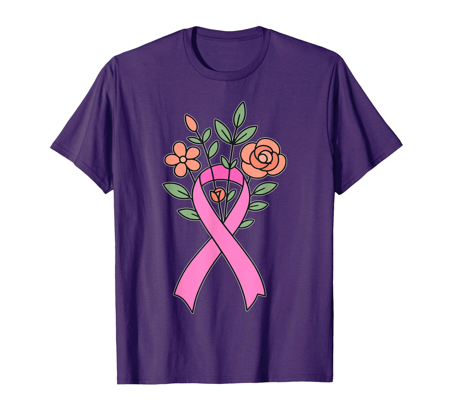 Cute Floral Pink Ribbon Breast Cancer Awareness Women Girls T-Shirt