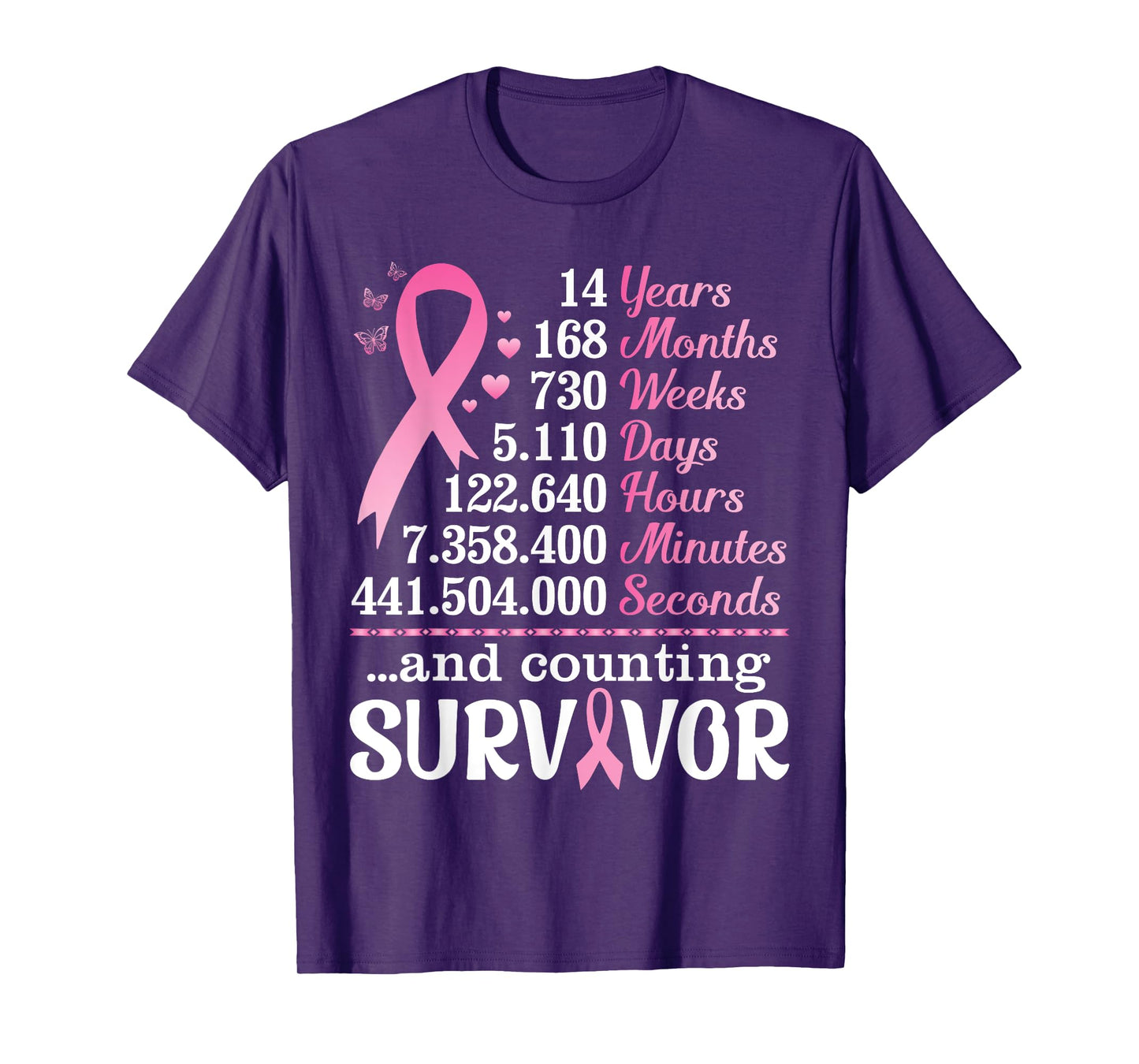 14 Years 168 Months Fighting Breast Cancer Counting Survivor T-Shirt