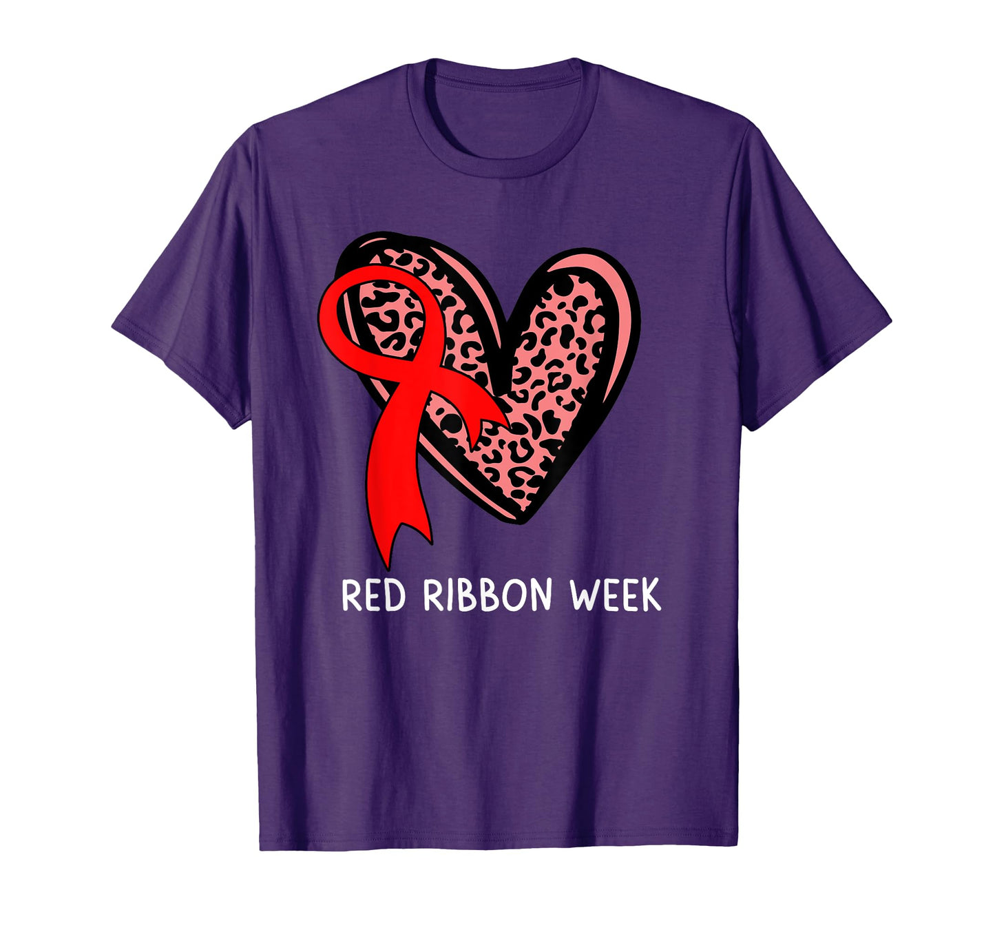 We Wear Red For Red Ribbon Week Awareness Leopard Women Girl T-Shirt