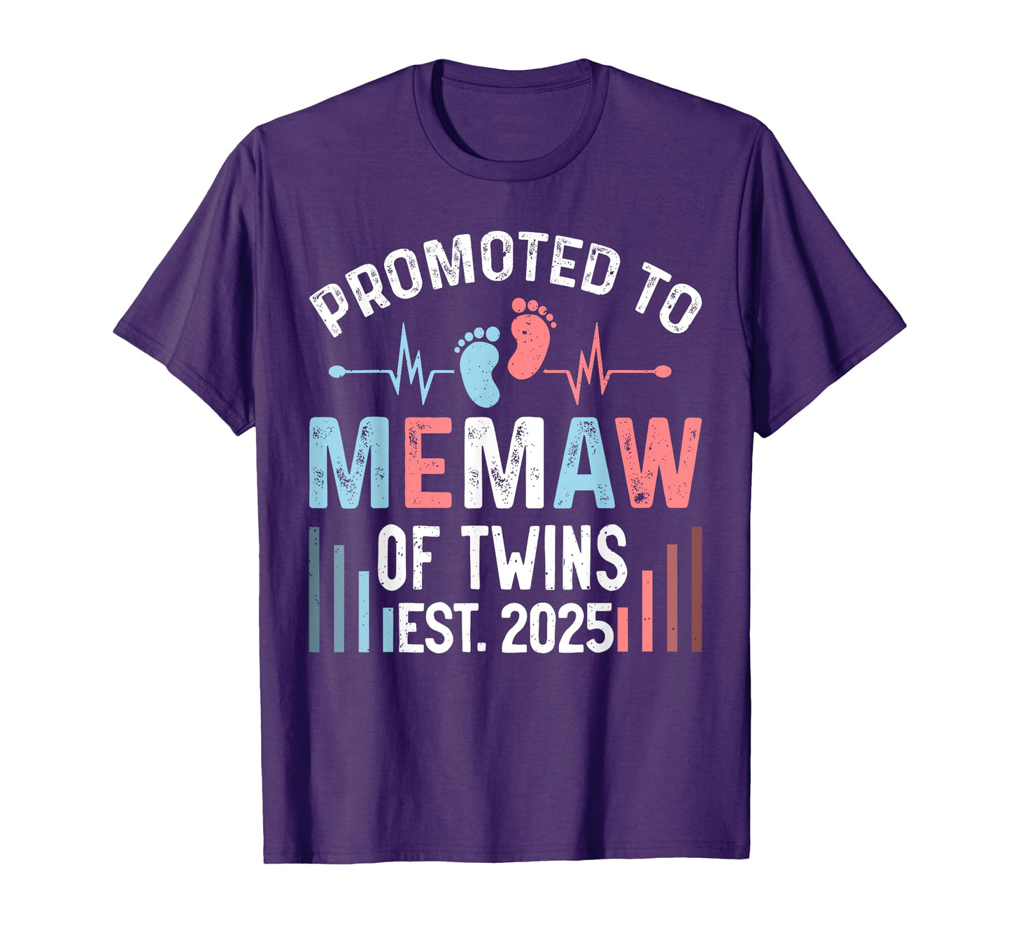 Promoted To Memaw Of Twins Est 2025 Twin Baby Shower T-Shirt