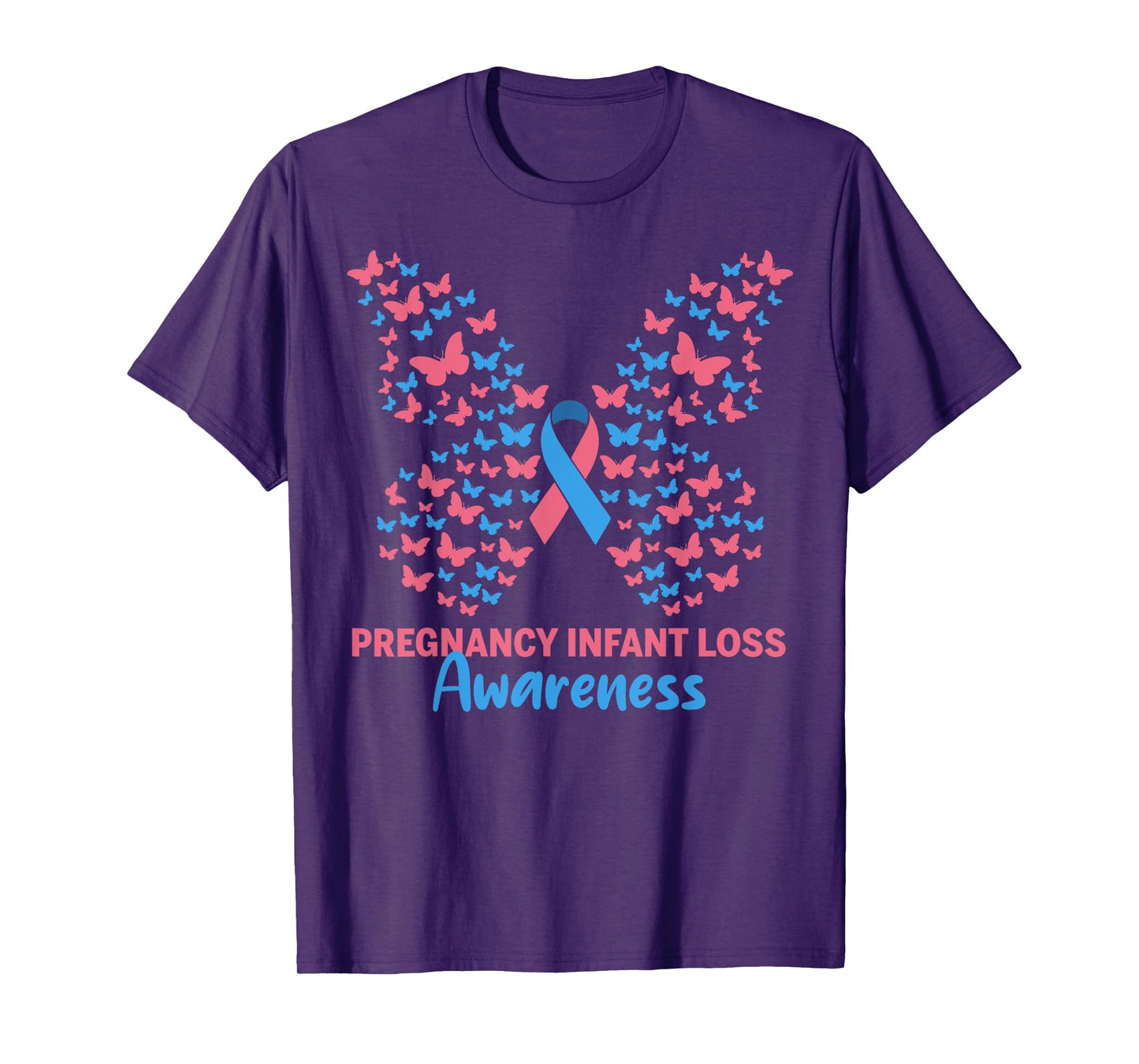 Pregnancy Infant Loss Awareness Pink & Blue Ribbon Butterfly T-Shirt