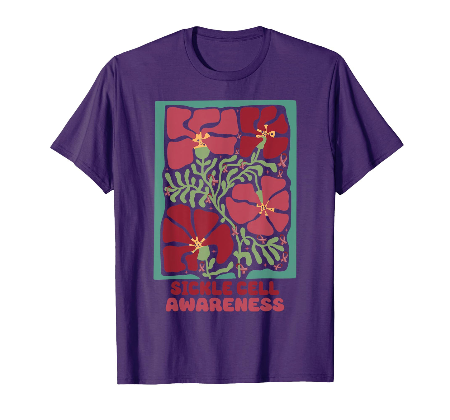 Sickle Cell Burgundy Flower Market Art Sickle Cell Awareness T-Shirt