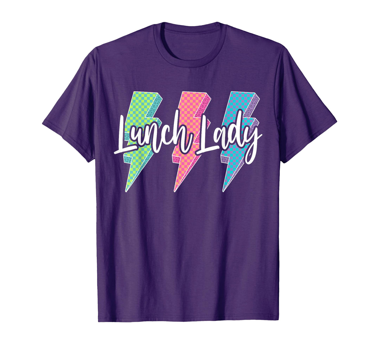 Checkered Lunch Lady Lightning Bolt Back To School Womens T-Shirt
