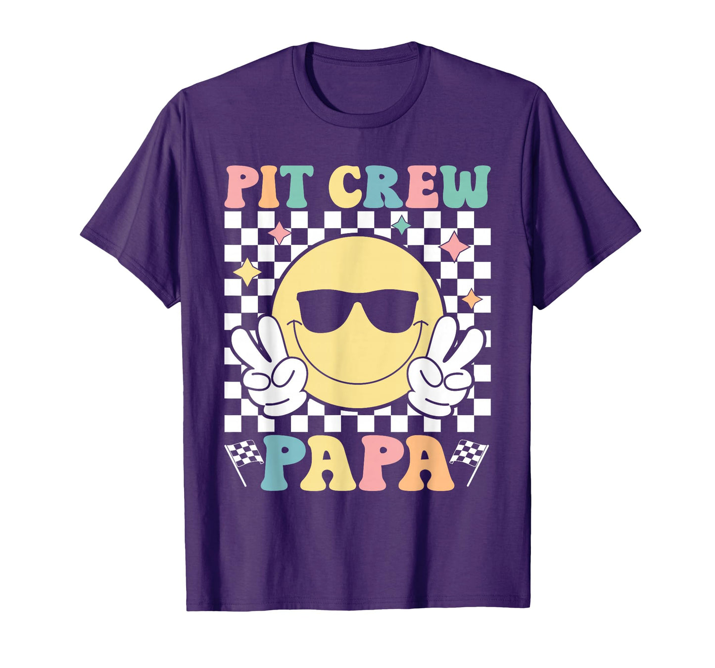 Pit Crew Papa Checkered Flag Race Car Birthday Family Racing T-Shirt