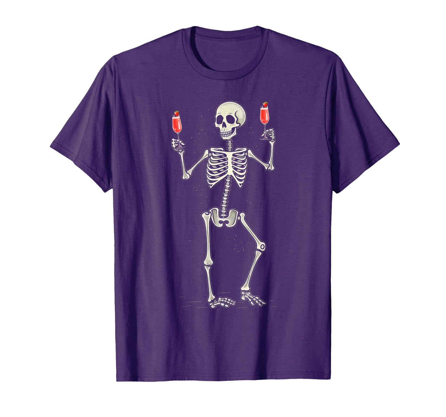 Funny Halloween Skeleton Drinking Strawberry Mimosa Cocktail T-Shirt