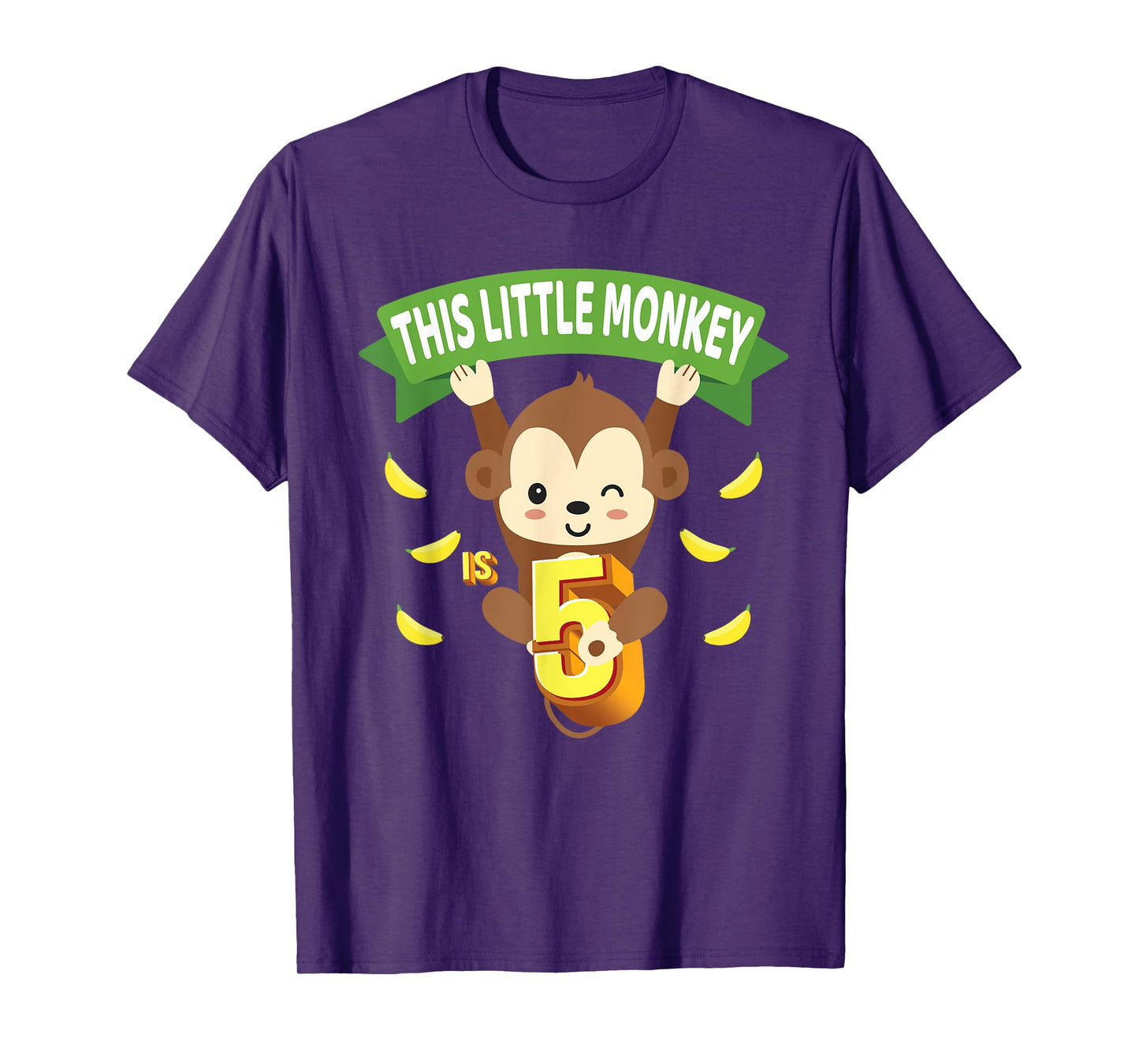 This Little Monkey Is 5 Years Old Kid 5th Birthday Monkeys T-Shirt