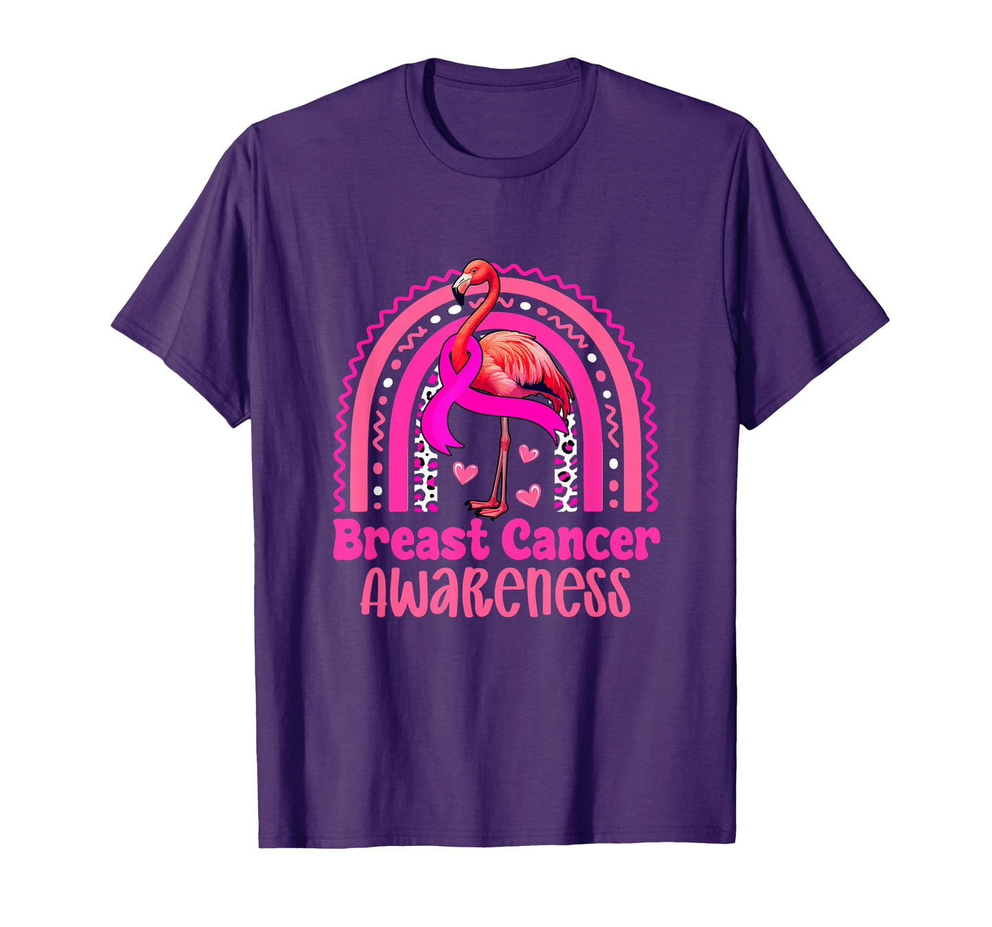 Breast Cancer Awareness Pink Ribbon Flamingo Leopard Rainbow T-Shirt
