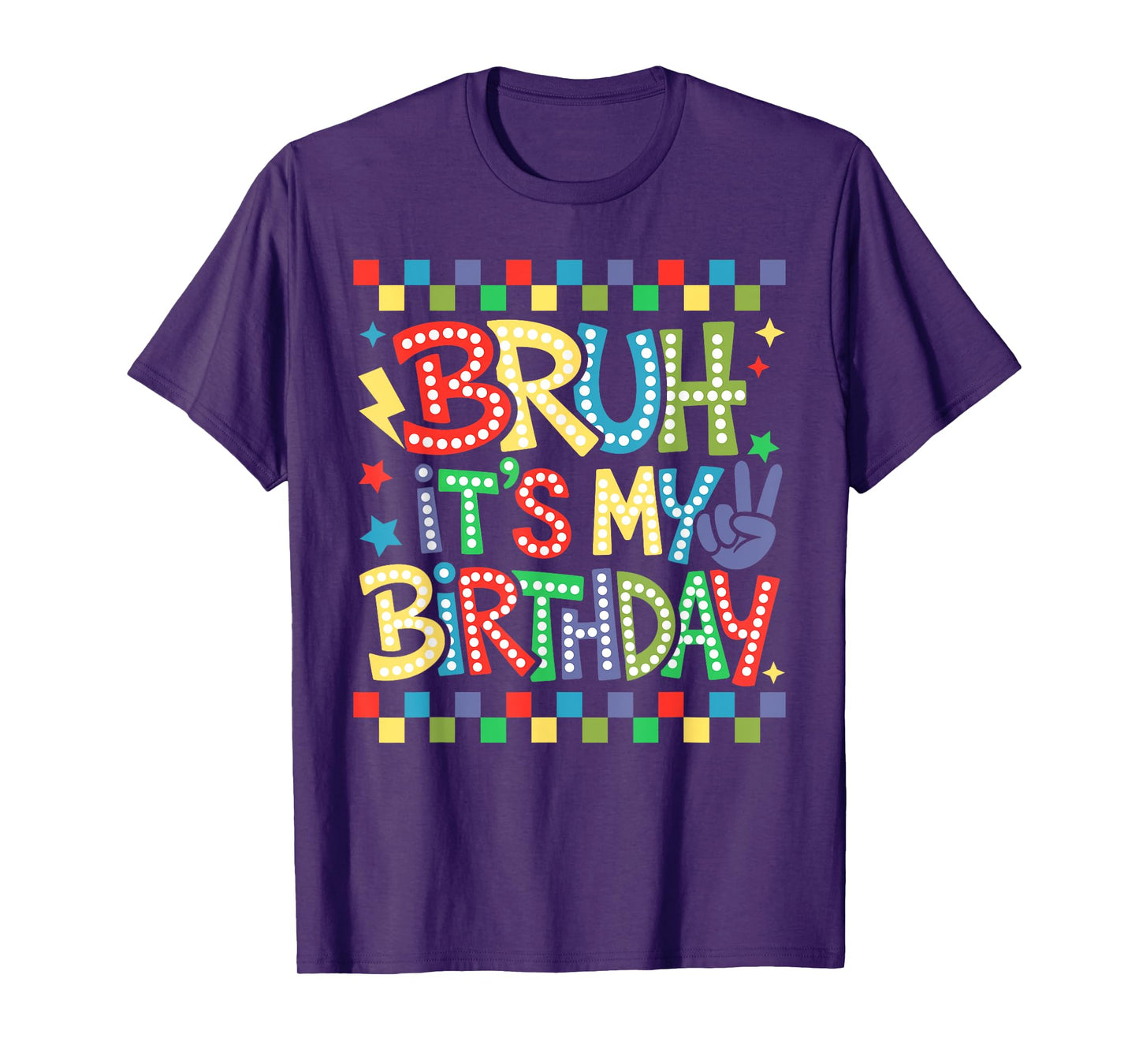 Bruh It's My Birthday Boys Kids Teen Checkered Retro T-Shirt