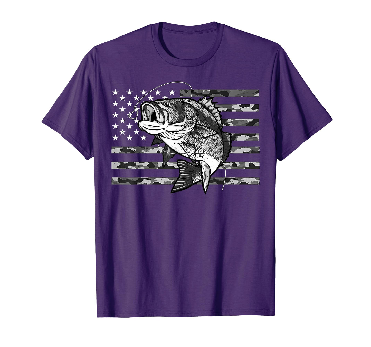 Fishing Camouflage US Camo American Flag Bass Fish Fisherman T-Shirt