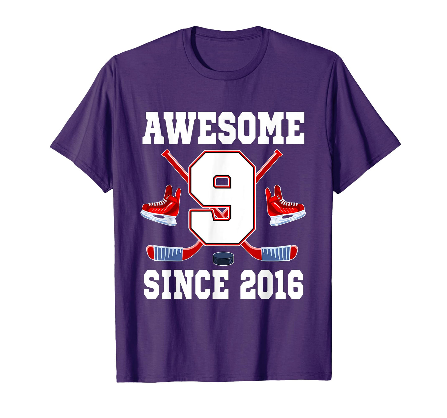 9 Year Old Birthday Ice Hockey Theme Awesome Since 2016 T-Shirt