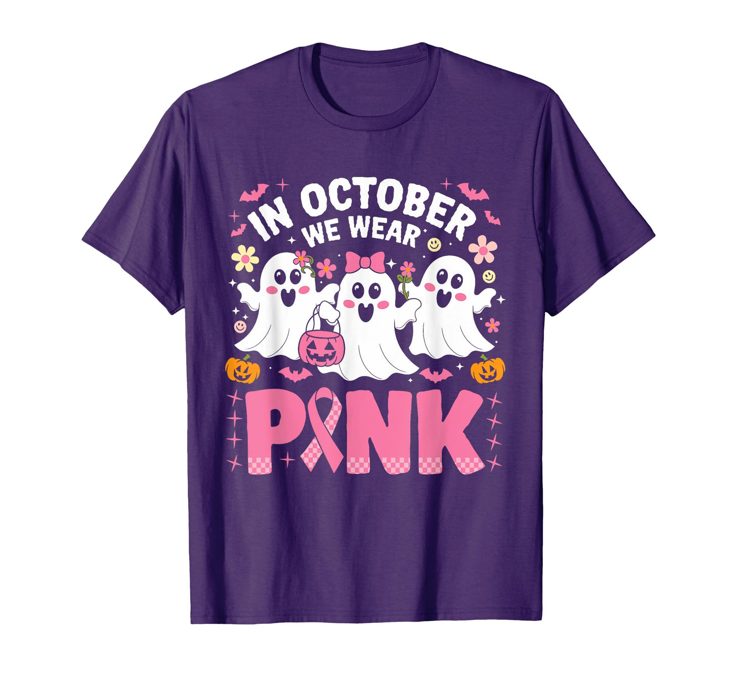 In October We Wear Pink Ghost Witch Breast Cancer Awareness T-Shirt