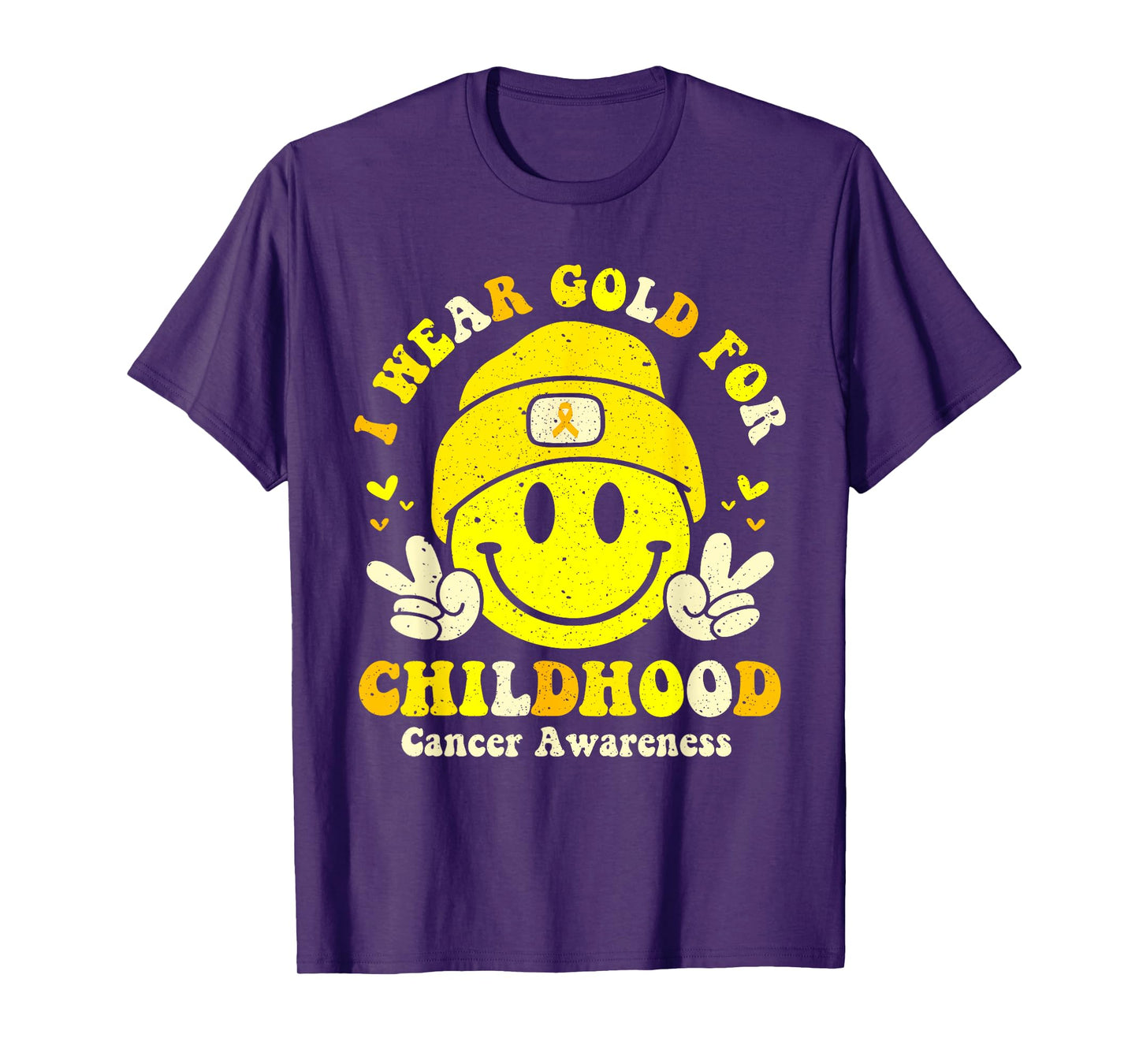 Retro I Wear Gold For Childhood Cancer Awareness Gold Ribbon T-Shirt
