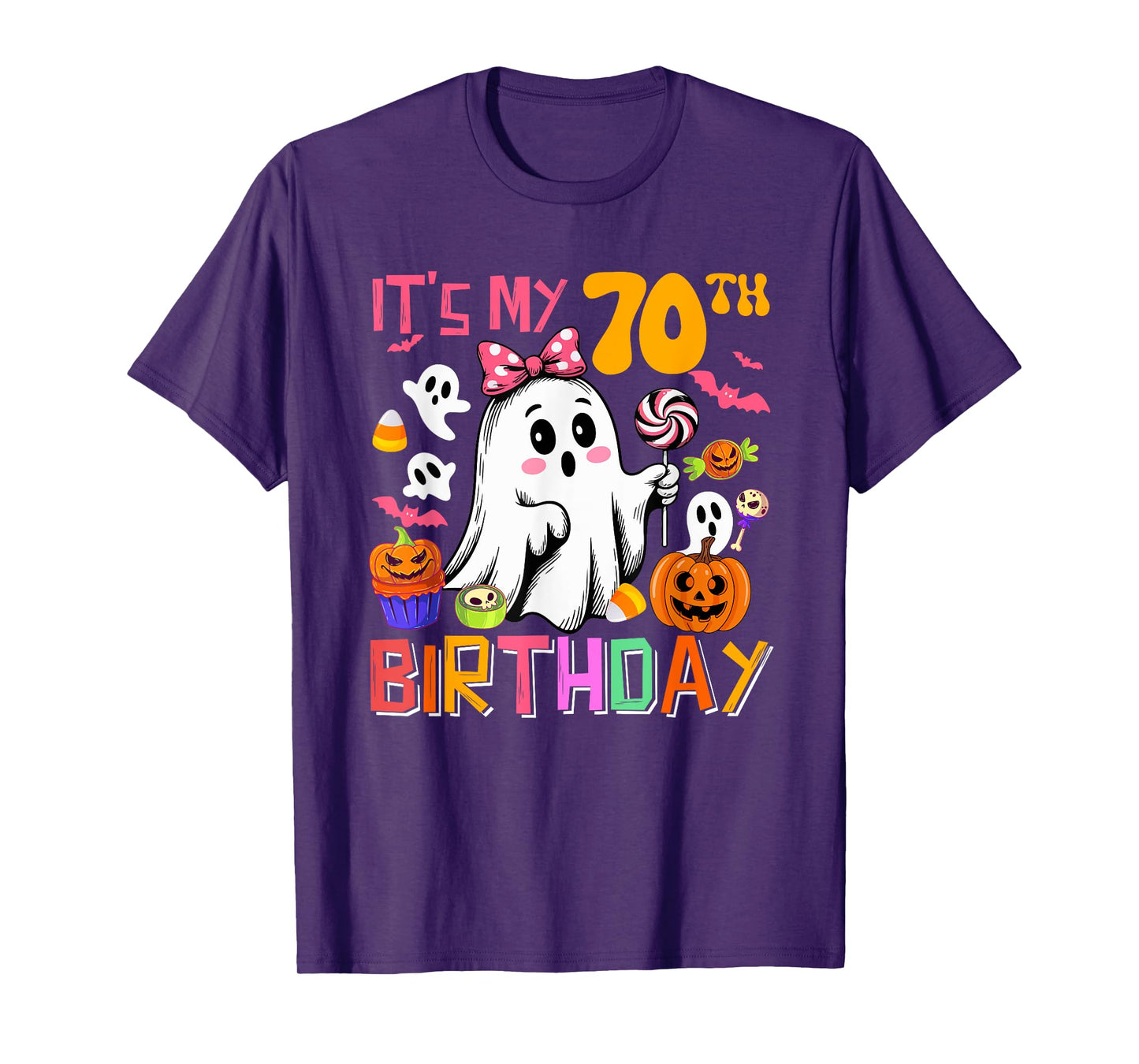 It's My 70th Birthday Halloween Boo Ghost Bow Tie Candies T-Shirt