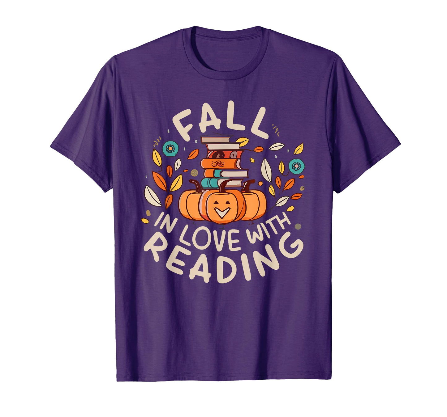 Fall In Love With Reading Book Autumn Pumpkins And Teachers T-Shirt