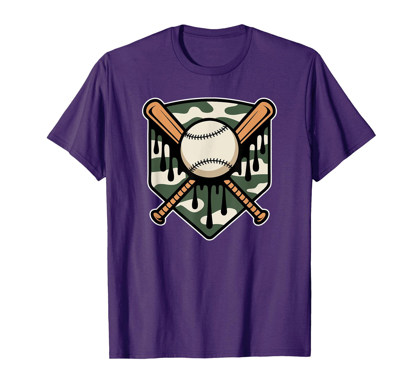 Baseball Drip Camo Home Plate Boys Sports Cool Drip T-Shirt