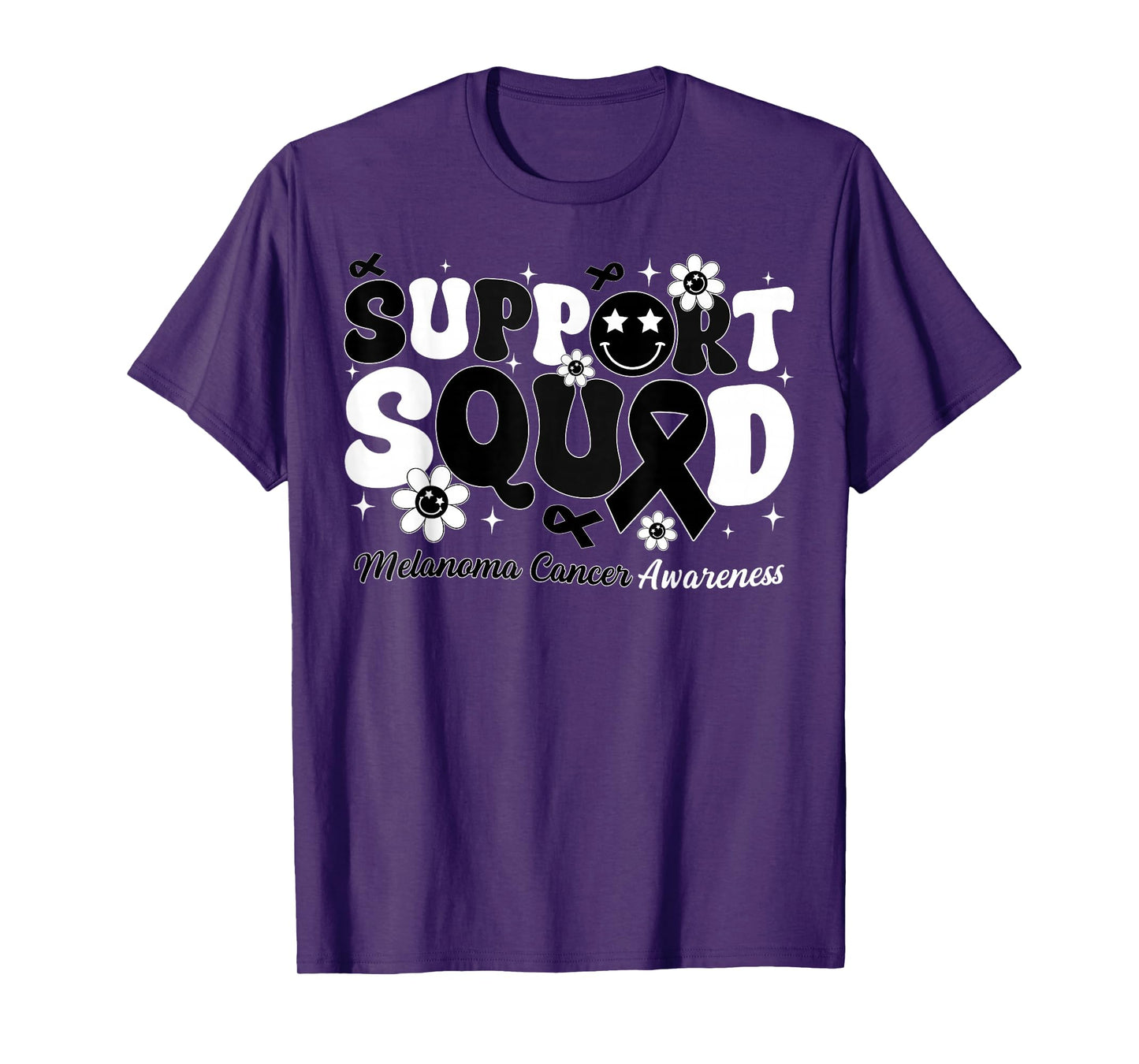 Groovy Support Squad Melanoma Cancer Awareness Black Ribbon T-Shirt