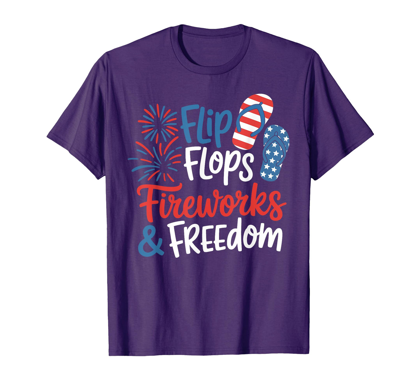 Flip Flops Fireworks and freedom USA Patriotic American Flag T-Shirt