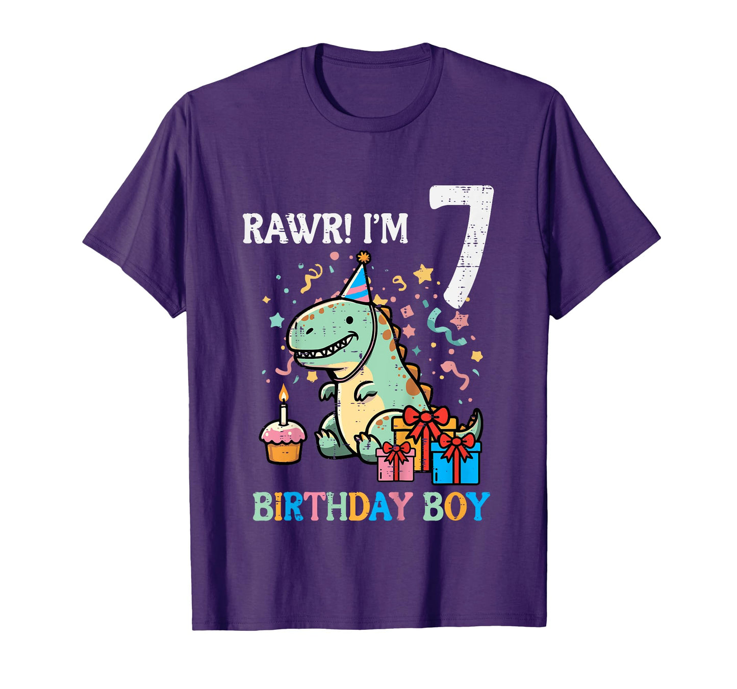 Kids Rawr Im 7 Dinosaur Birthday Boy Cute 7th Bday Trex Boys Kids T-Shirt