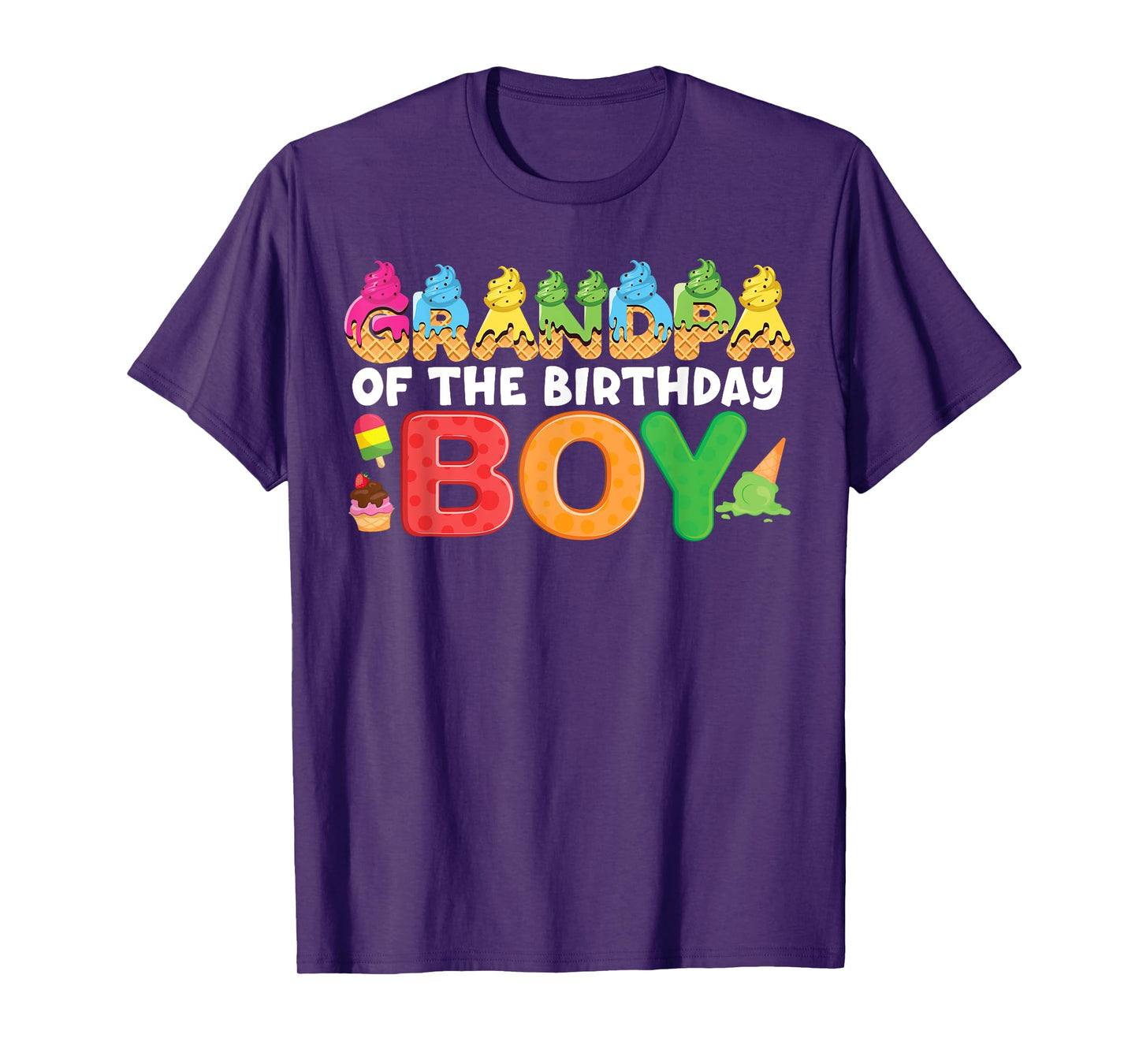 Grandpa Birthday Boy Kids Ice Cream Theme Party Summer T-Shirt