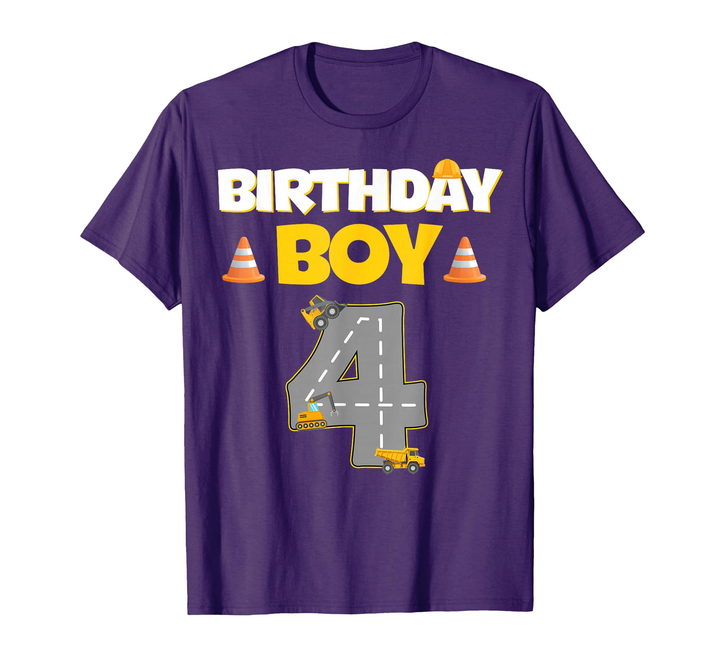Kids 4th Birthday Boy Excavator Construction 4 Year Old Boys T-Shirt
