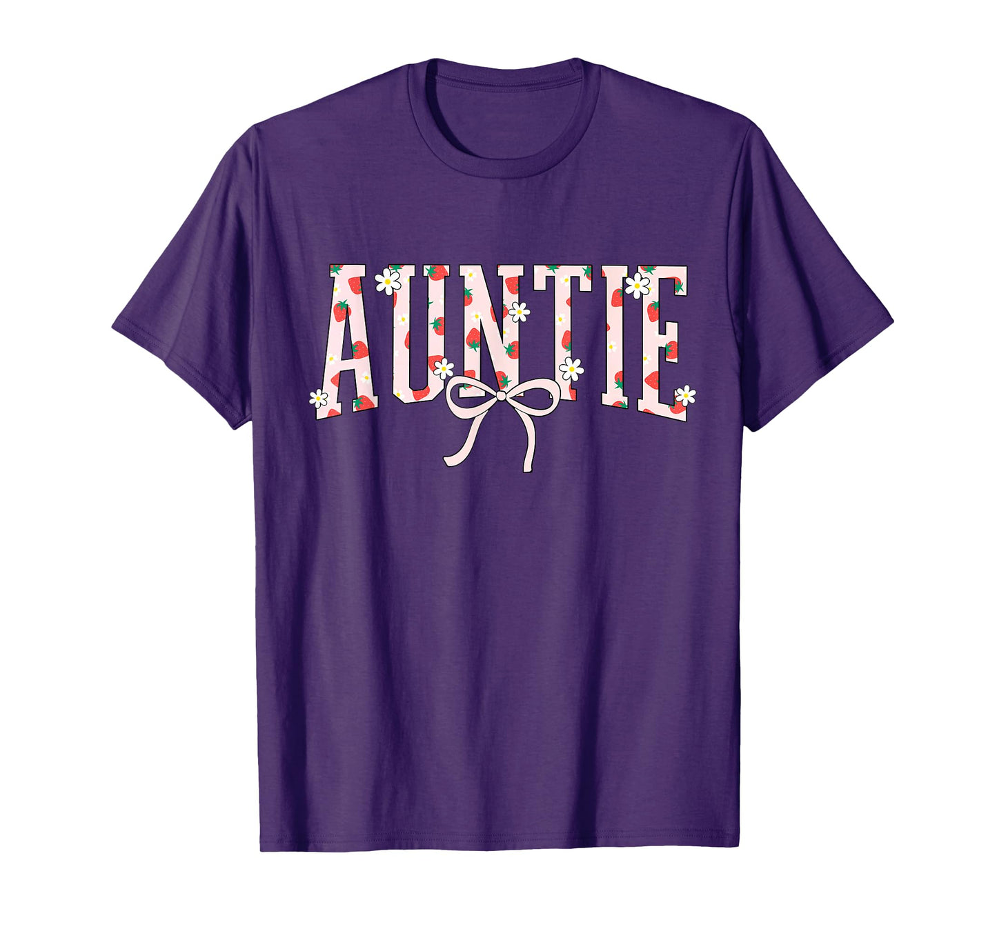 Auntie Strawberry Floral Coquette Bow Cute Aunt Girls Women T-Shirt