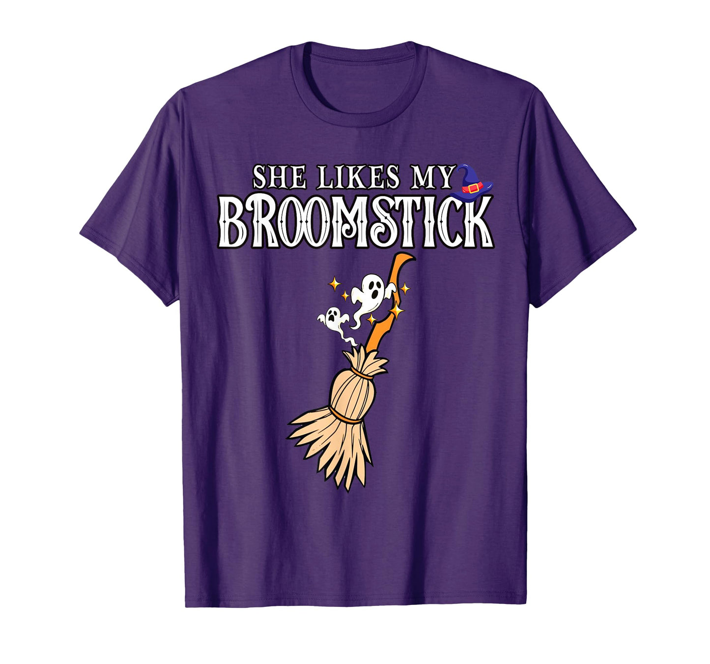 She Likes My Broomstick I Love Her Pumpkins Couple Halloween T-Shirt