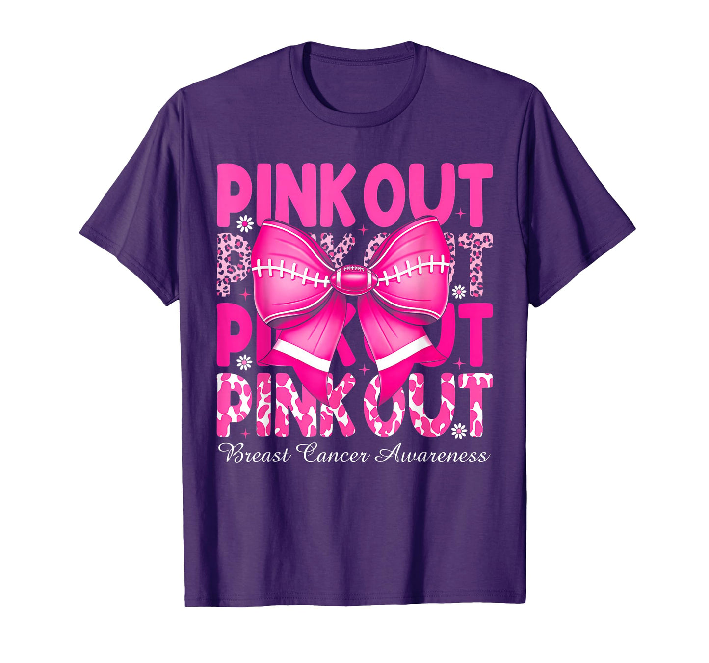 Pink Out Breast Cancer Football Coquette Bow Mom Girls Women T-Shirt