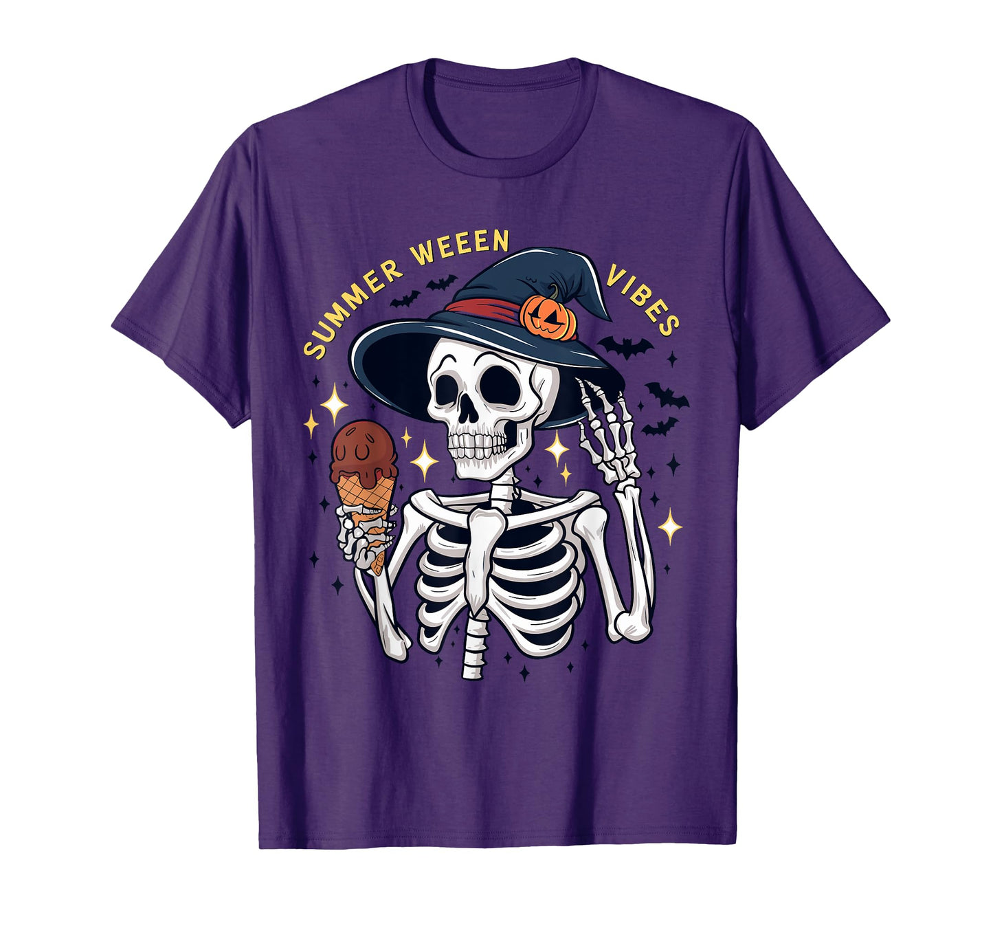 Summerween Vibes Funny Skeleton Ice Cream Summer Vacation Men Women Kids T-Shirt