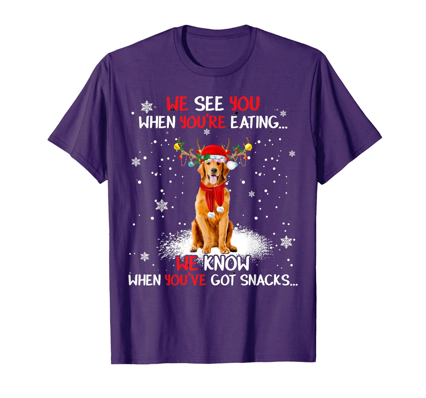 Santa Golden Retriever Reindeer Light Christmas Pajama T-Shirt