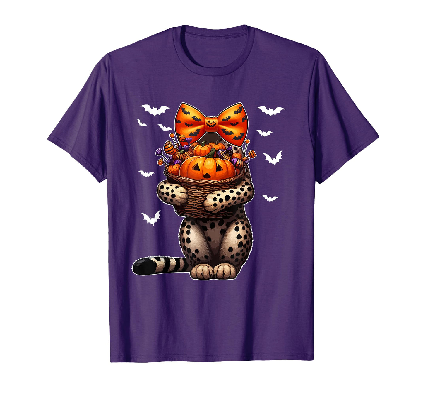 Halloween Costume Cosplay Cheetah Bow Tie Carved Pumpkin T-Shirt