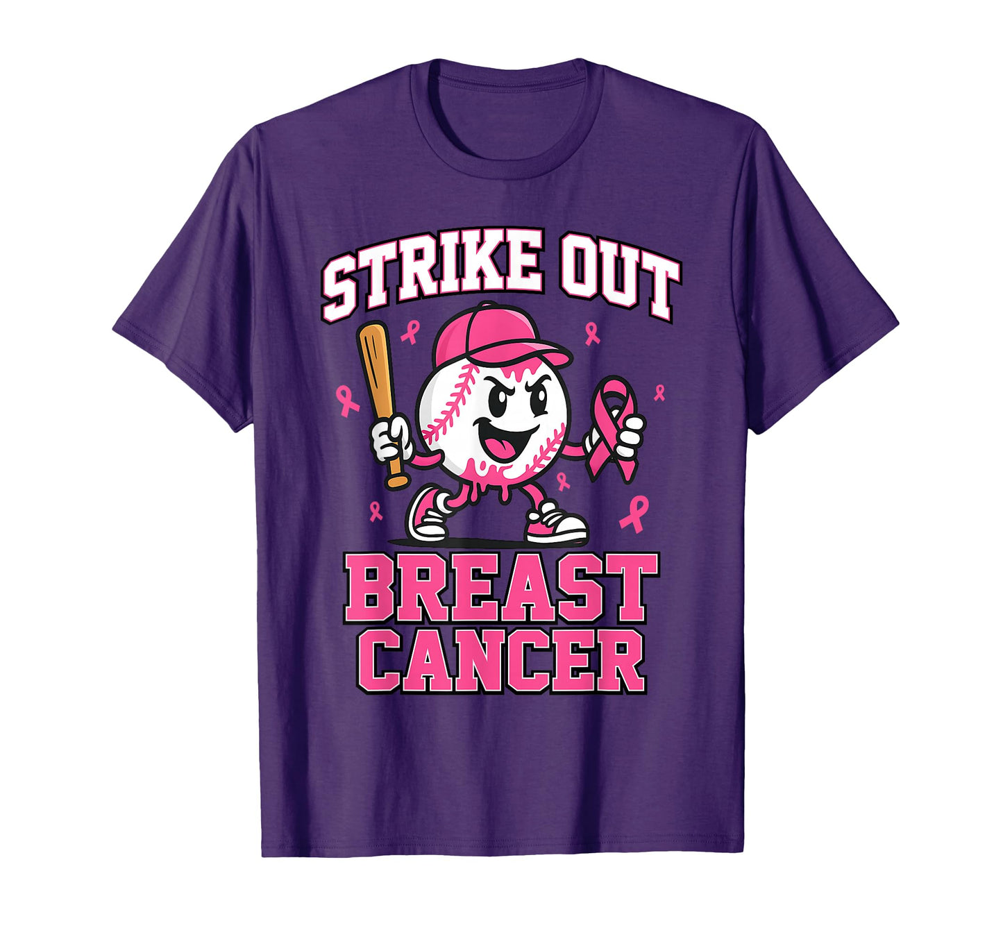 Strike Out Breast Cancer Baseball Ice Cream Drip Pink Ribbon T-Shirt