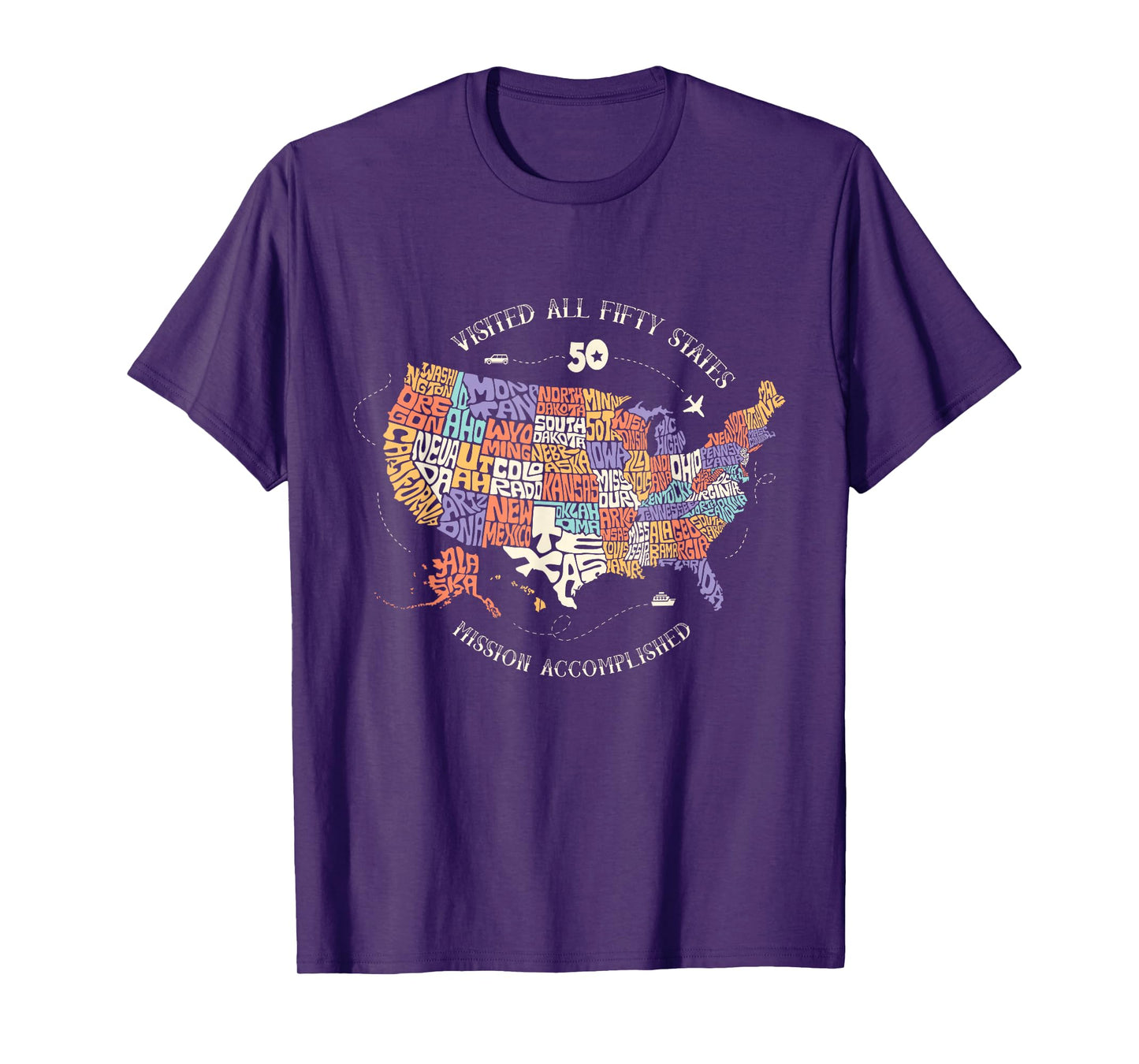 Visited All Fifty States USA all 50 states map T-Shirt