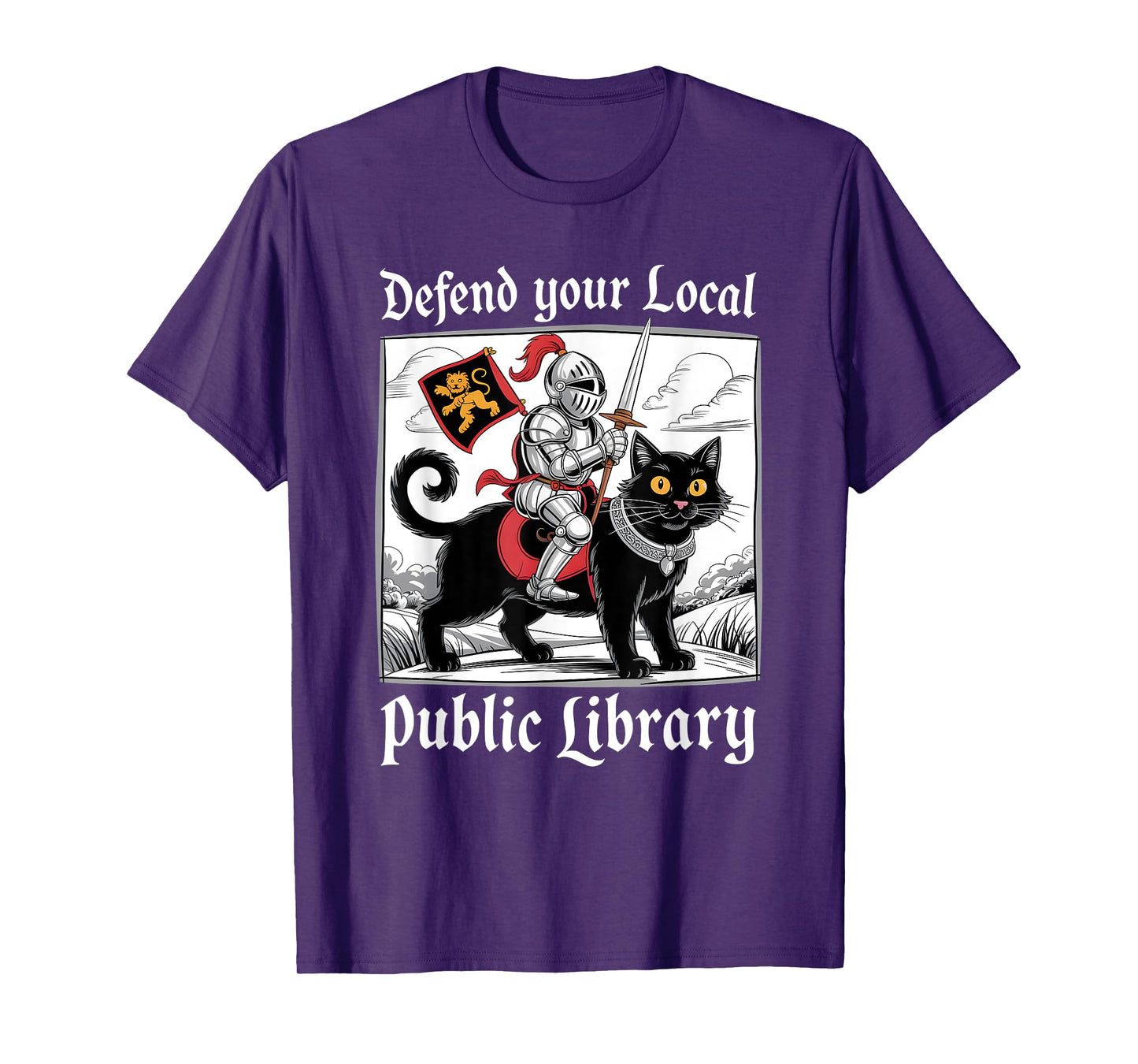 Defend Your Local Public Library Funny Knight Cat T-Shirt