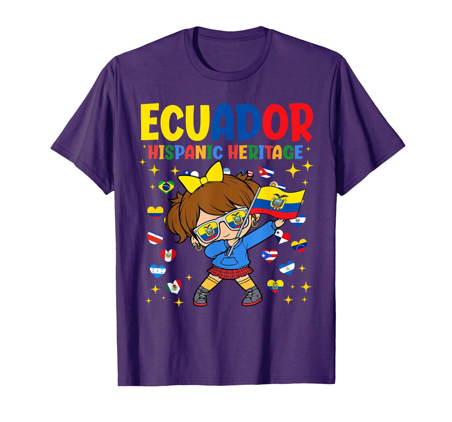 Hispanic Heritage Month Ecuador Flag Ecuadorian Girl Kids T-Shirt