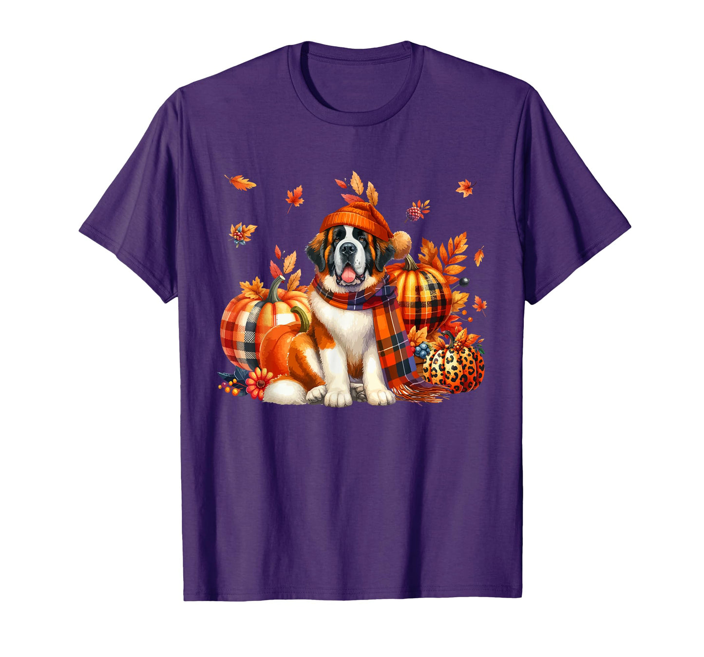 St. Bernard Thanksgiving Leopard Pumpkins Fall Leaves Lover T-Shirt