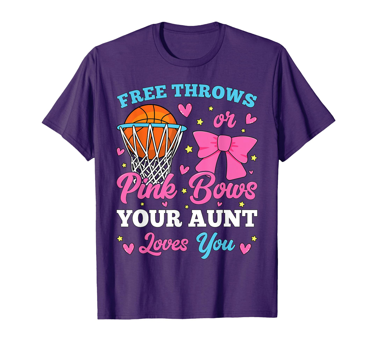 Free Throws or Pink Bows Aunt Loves You Gender Reveal T-Shirt