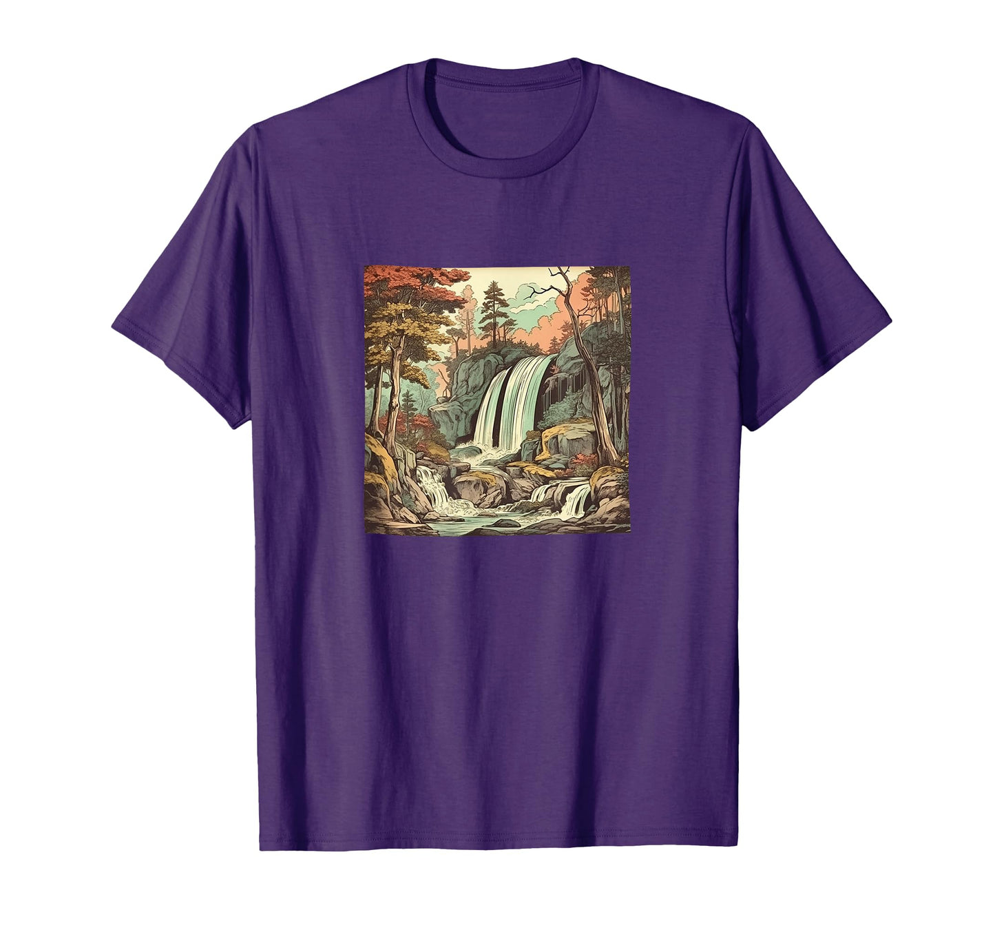 Waterfall In A Forest Vintage Landscape Graphic T-Shirt