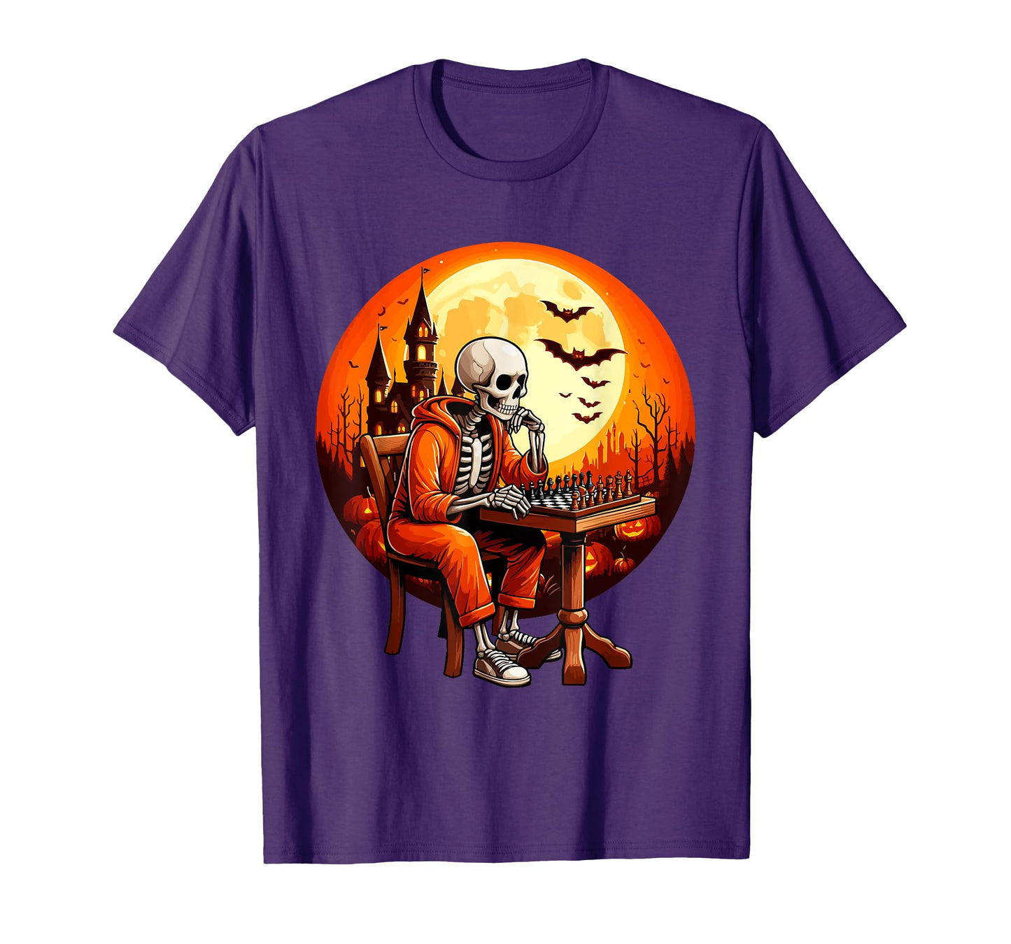 Skeleton Halloween Costume Chess Player Sport Lover Kids T-Shirt