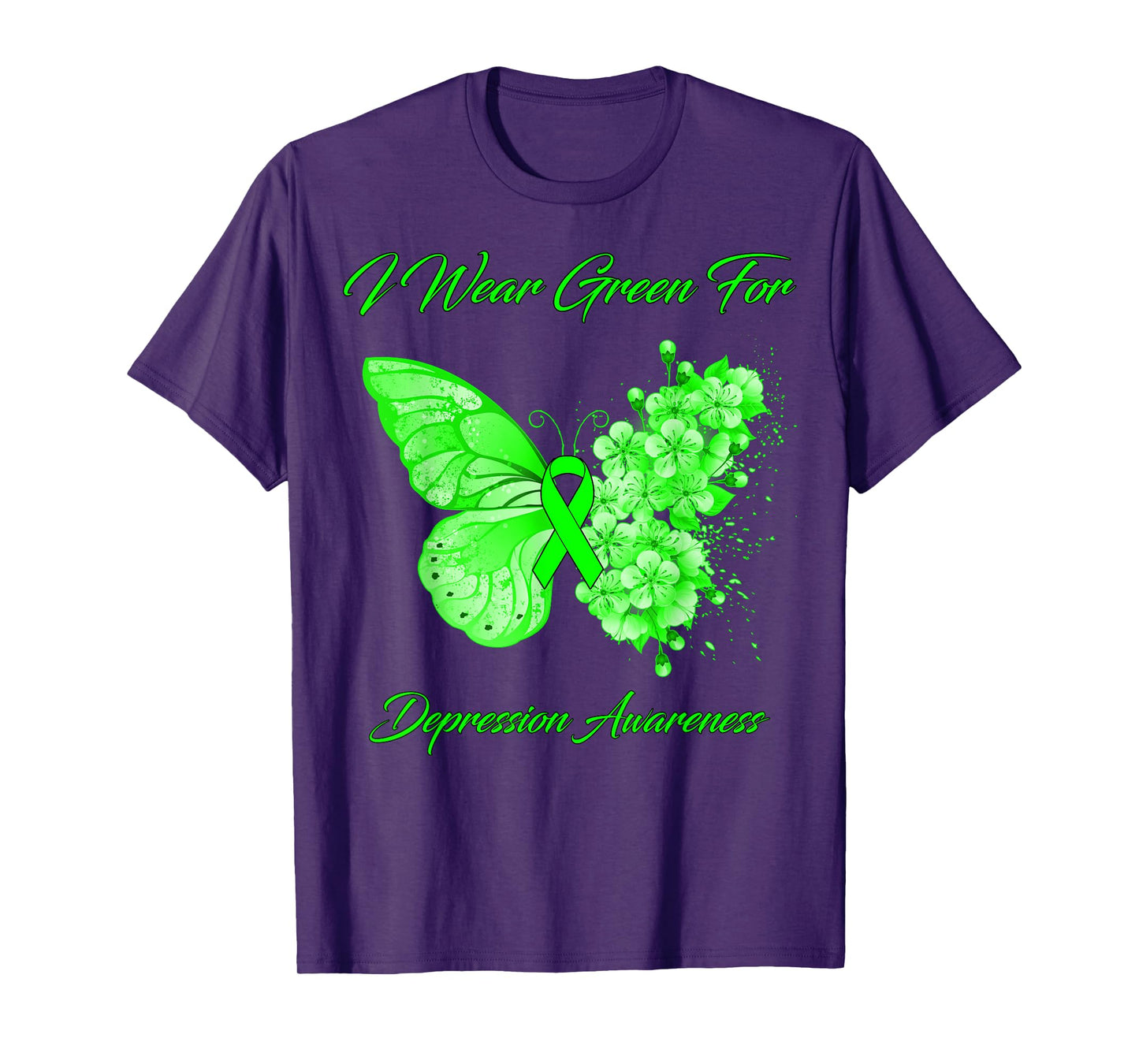 Butterfly I Wear Green For Depression Awareness T-Shirt