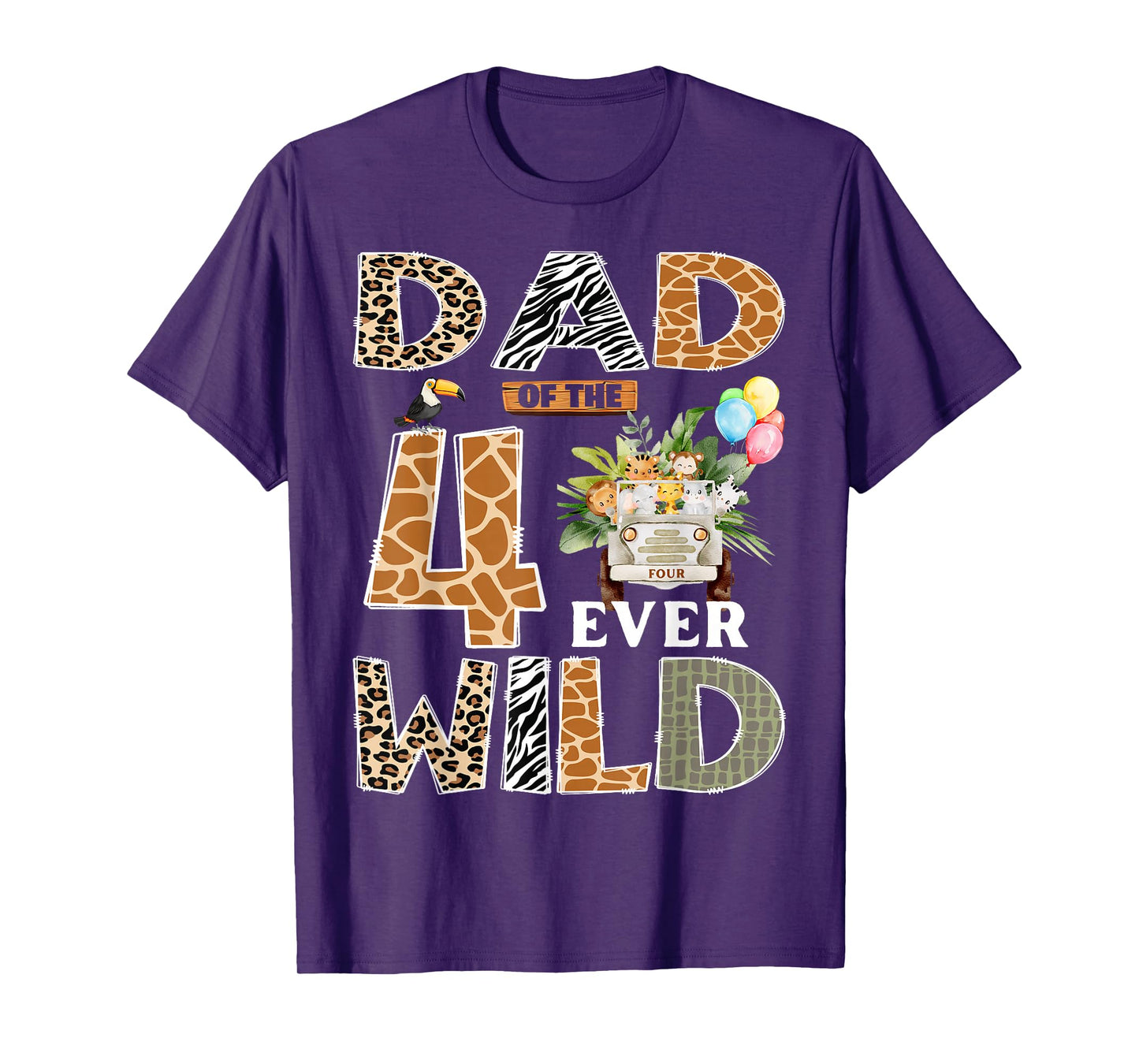 Dad of The Four Ever Wild Safari 4th Birthday Boy Matching T-Shirt