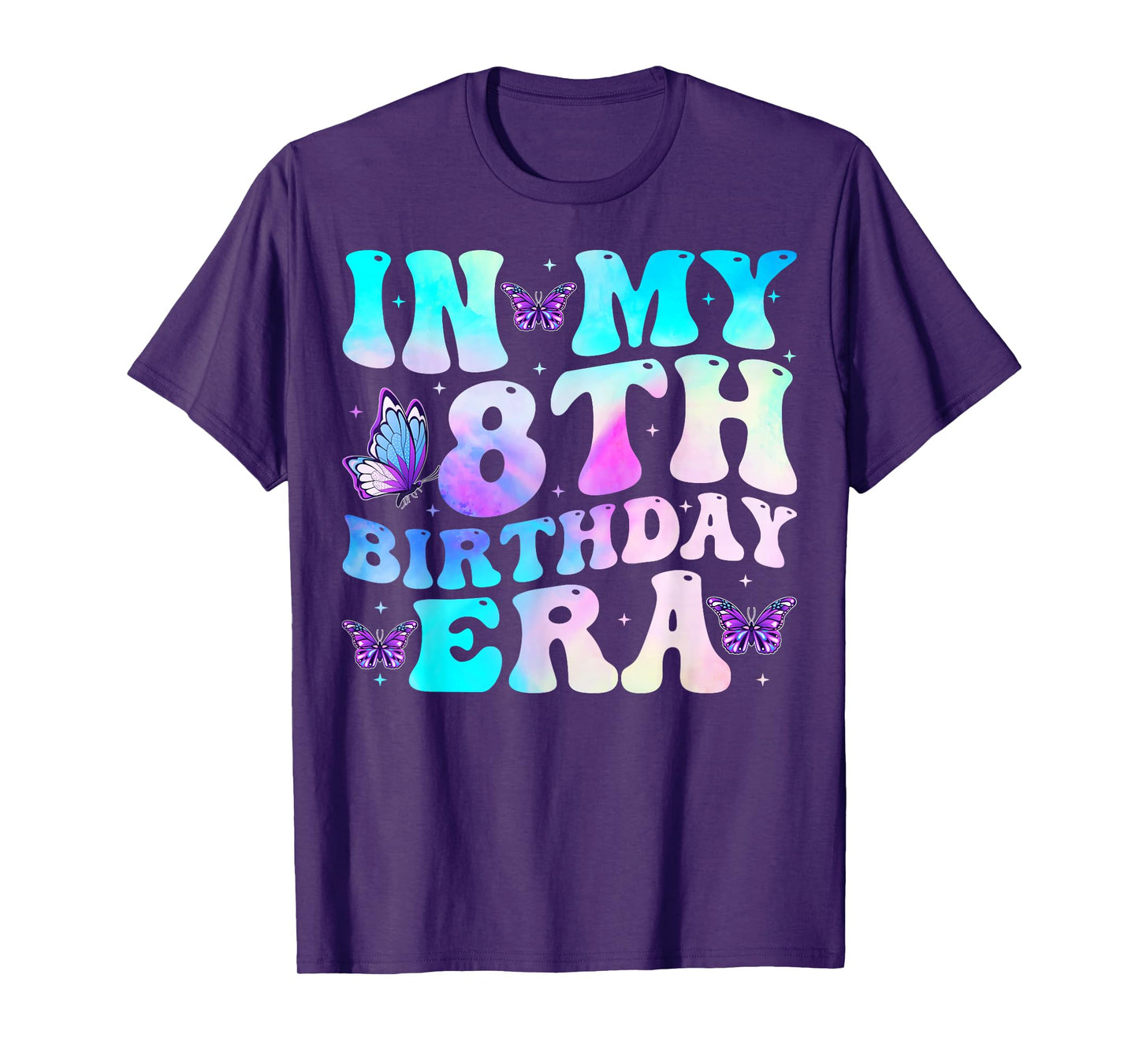 In My 8th Birthday Era Butterfly Groovy 8 Years Old Girls T-Shirt
