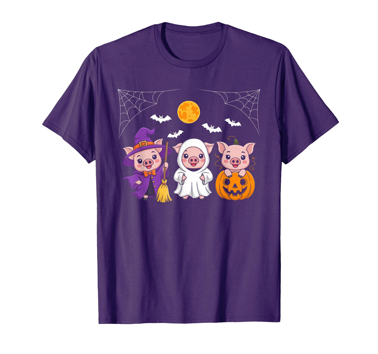 Three Halloween Pigs Cosplay Witch Boo Carved Pumpkin T-Shirt