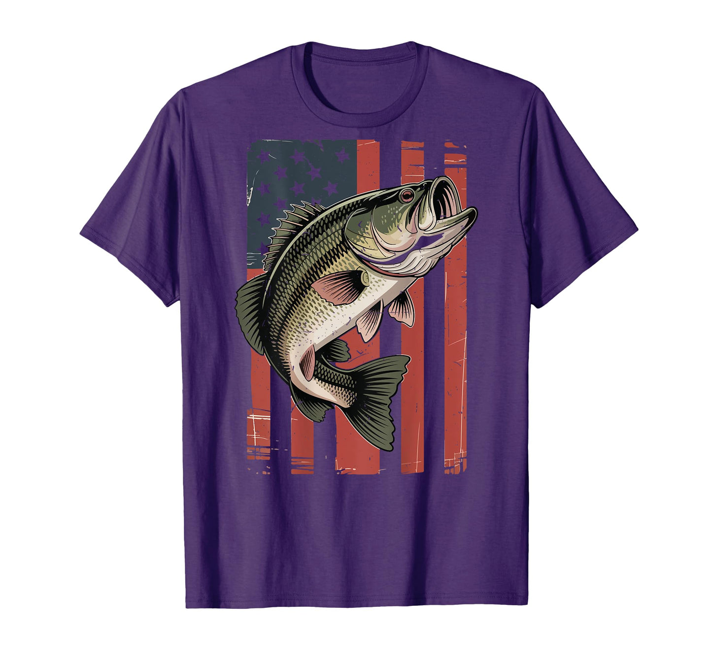 On-Back American Flag Bass Fishing 4th July Men Boy Graphic T-Shirt