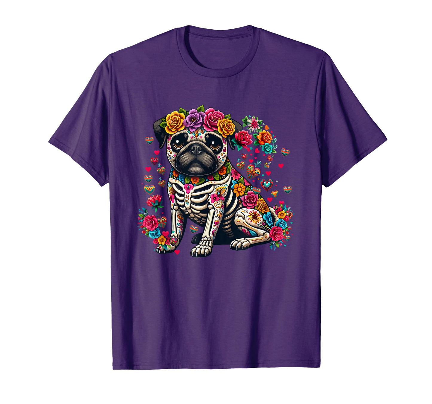 Pug Floral Skeleton Dia De Los Muertos Mexican Lover Owner T-Shirt