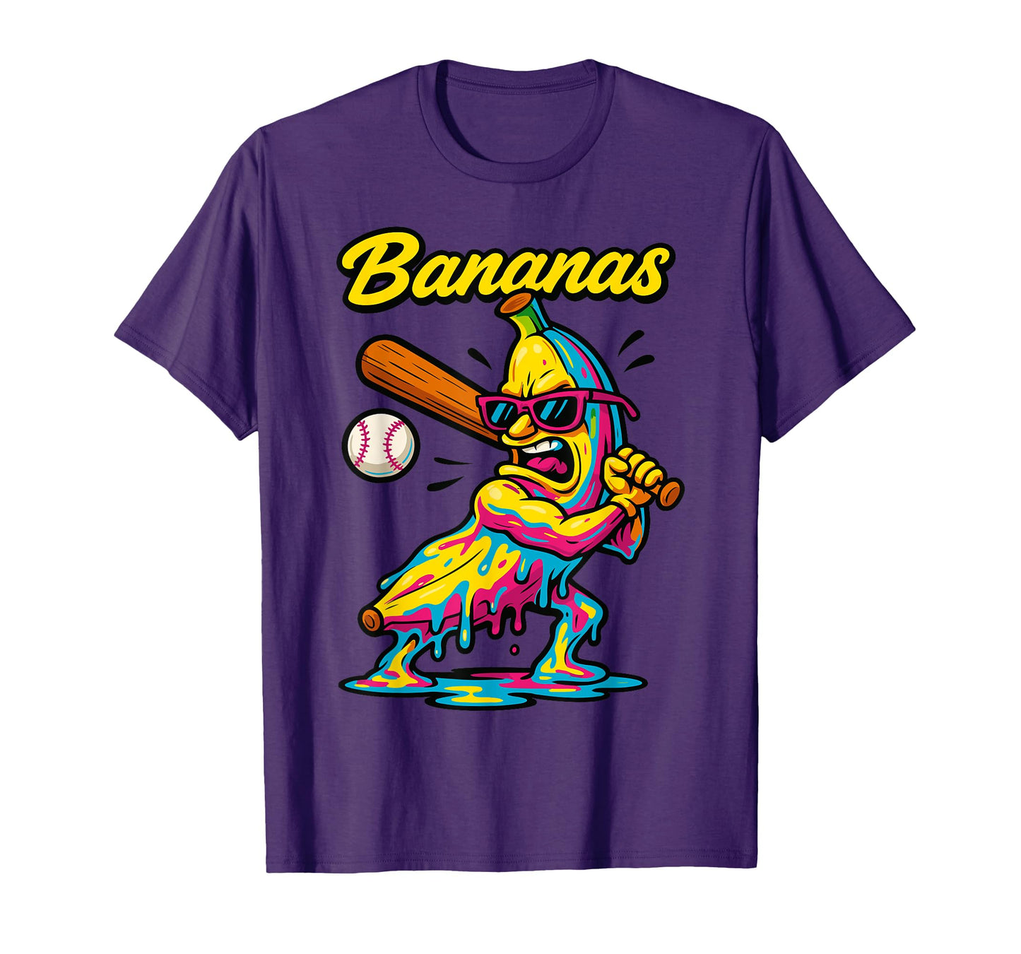 Funny Banana Swinging Baseball Funny Drip Mascot Cool Banana T-Shirt