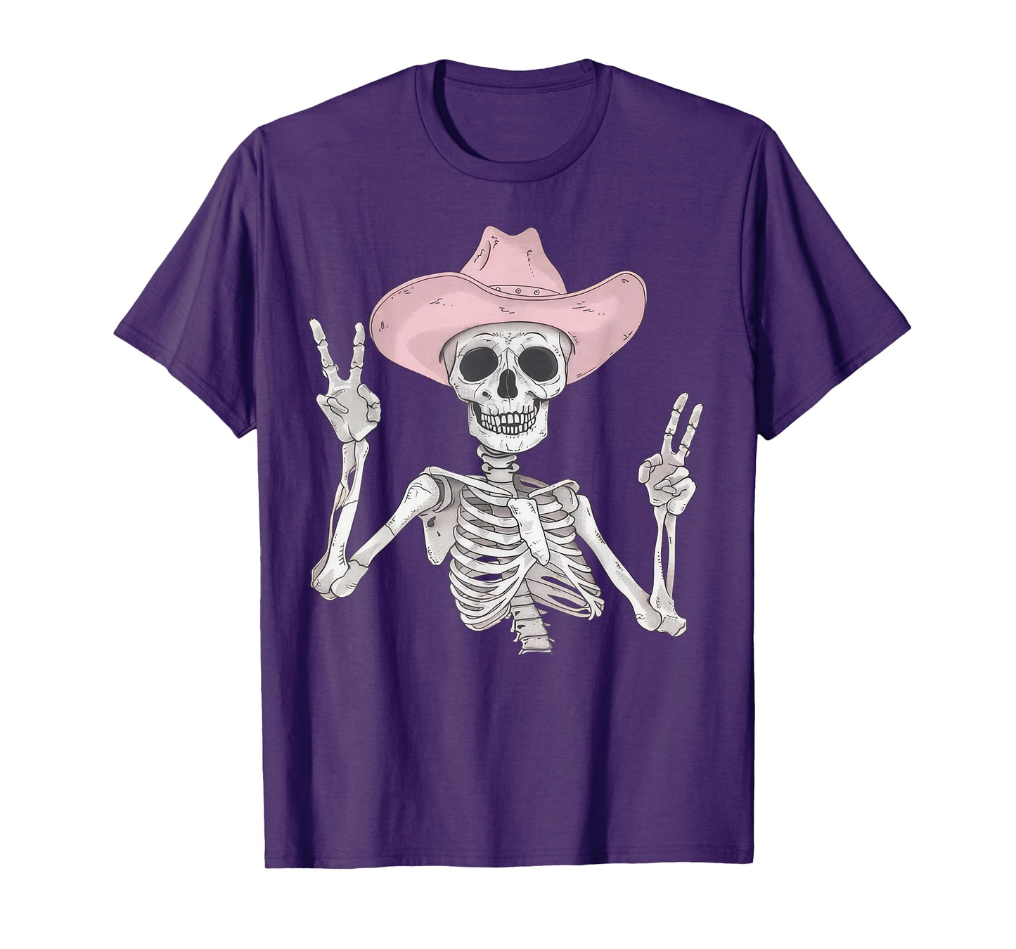 Skeleton Peace Sign Cowboy Hat Western Mexican Halloween T-Shirt