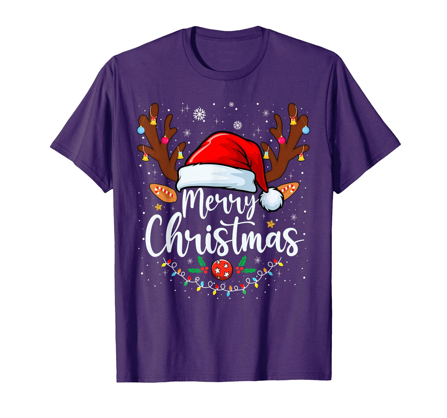 Merry Christmas Red Santa Hat Reindeer Xmas Matching Family T-Shirt