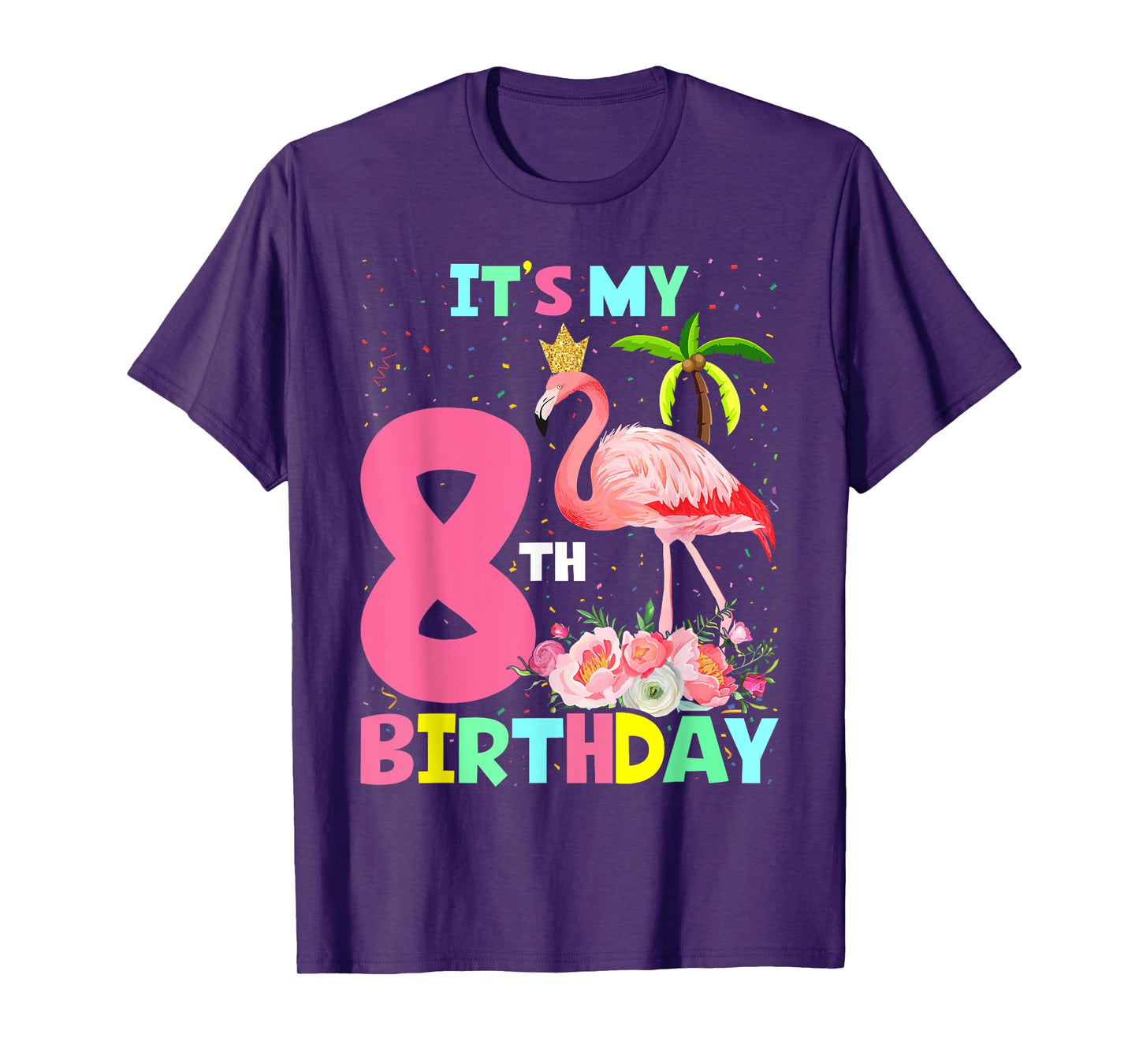 It's My 8th Birthday Flamingo Hawaii 8 Yrs Old Girl T-Shirt