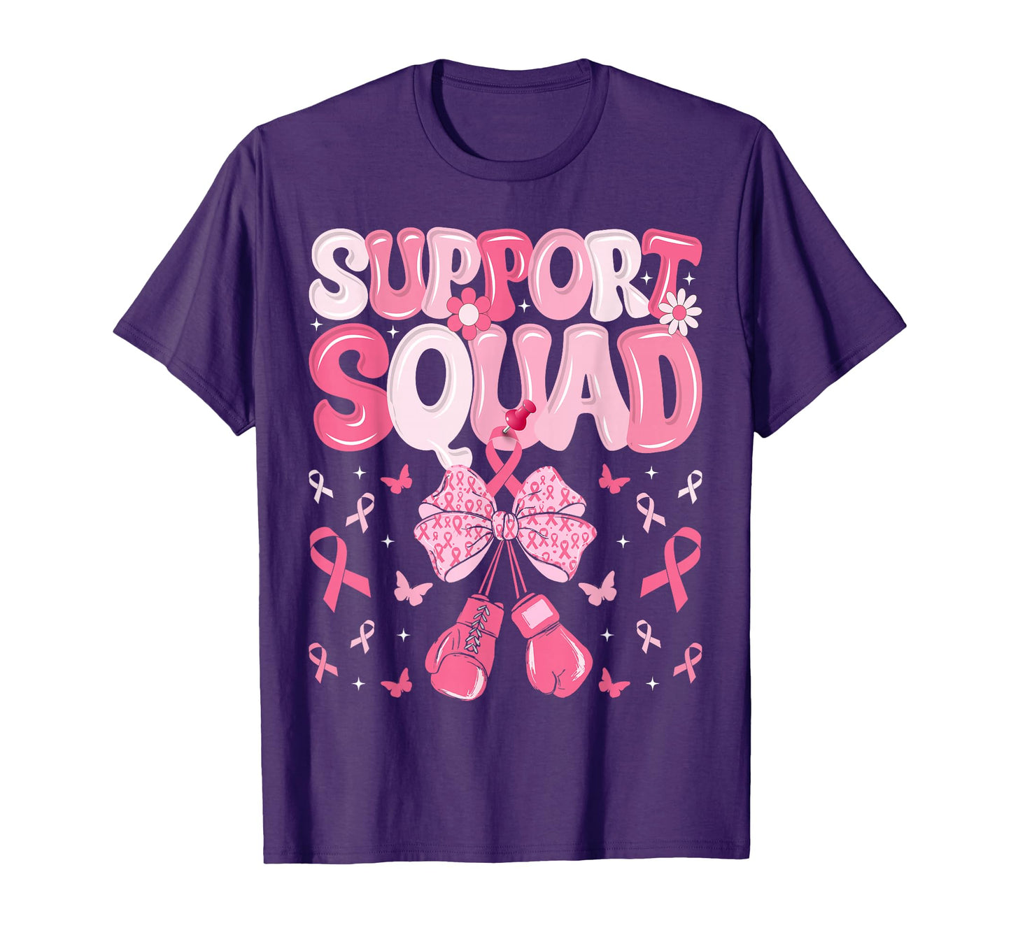 Support Squad Breast Cancer Awareness Pink Ribbon Bow Groovy T-Shirt
